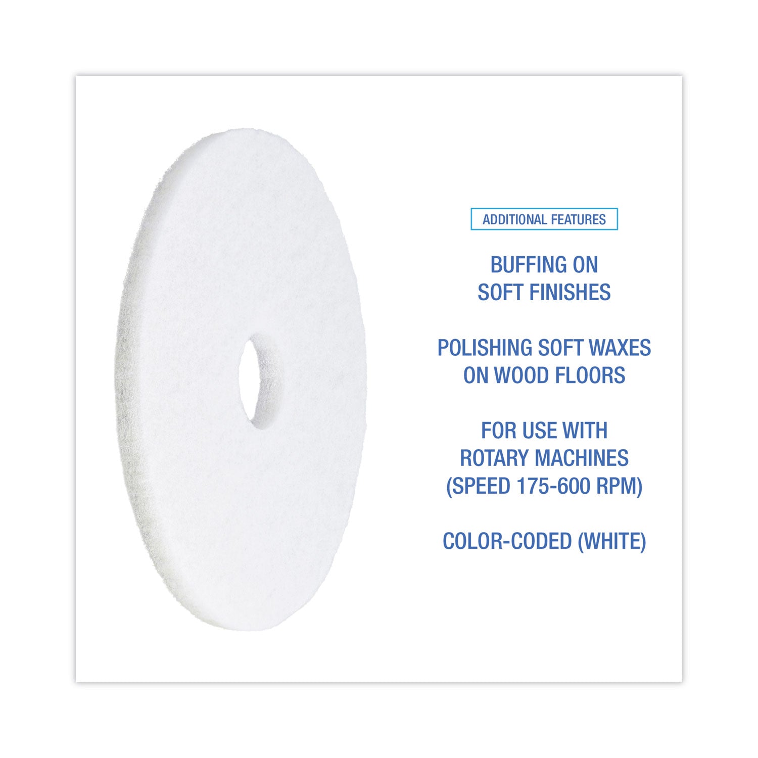 Polishing Floor Pads, 16" Diameter, White, 5/carton