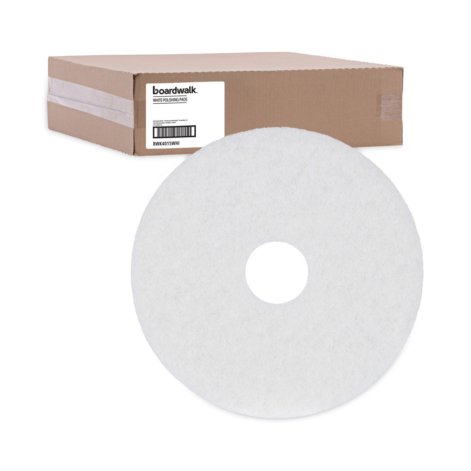 Polishing Floor Pads, 15" Diameter, White, 5/carton