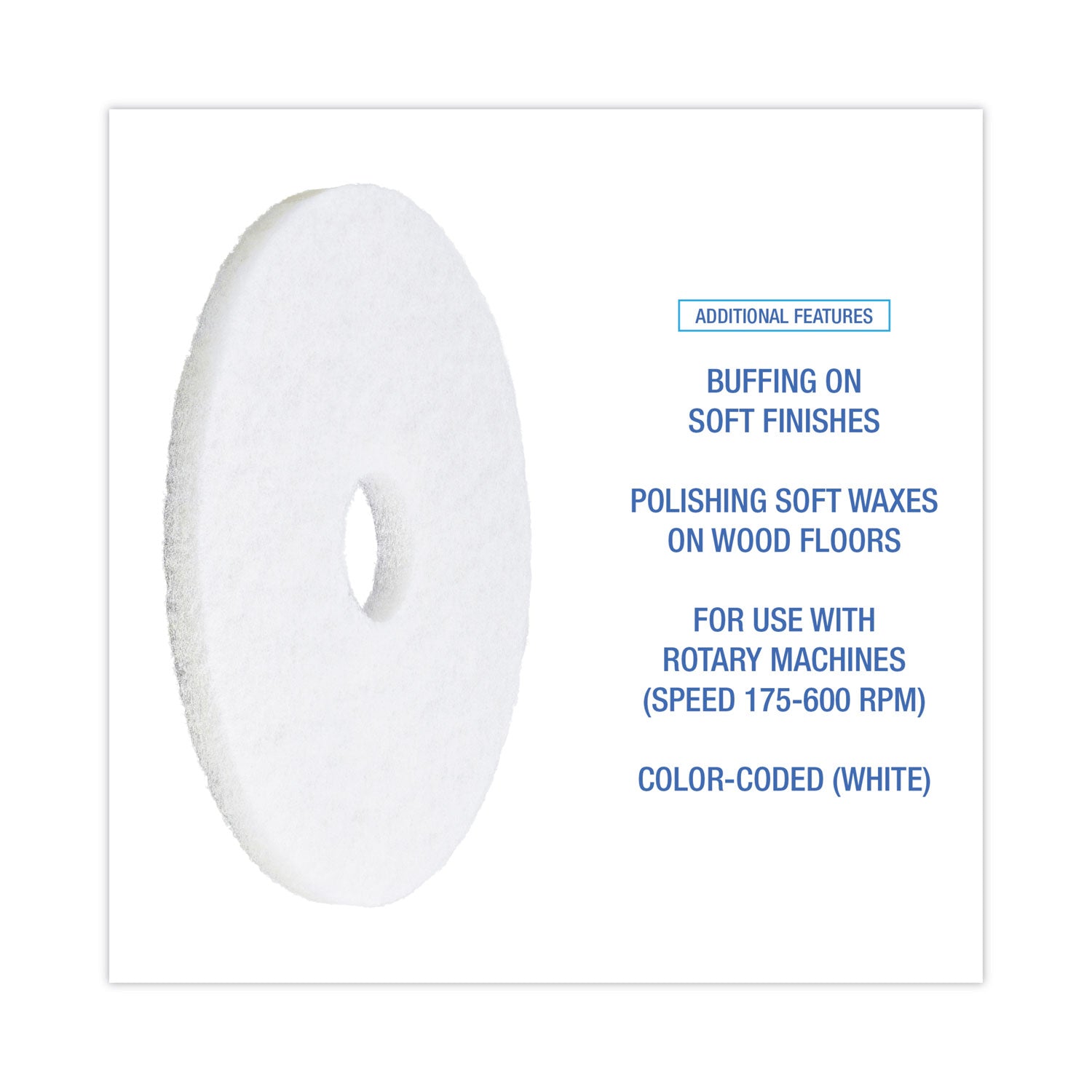 Polishing Floor Pads, 15" Diameter, White, 5/carton