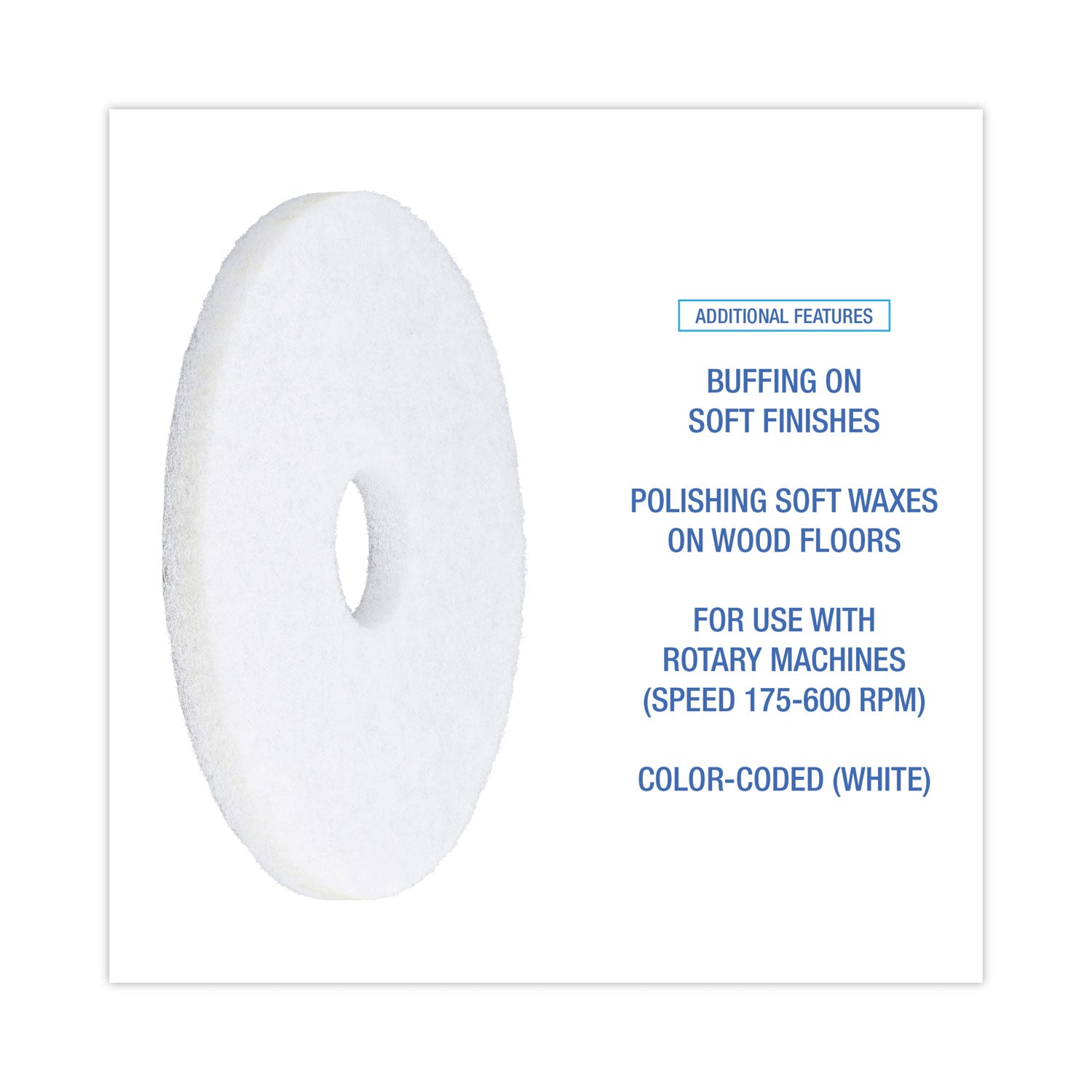 Polishing Floor Pads, 14" Diameter, White, 5/carton