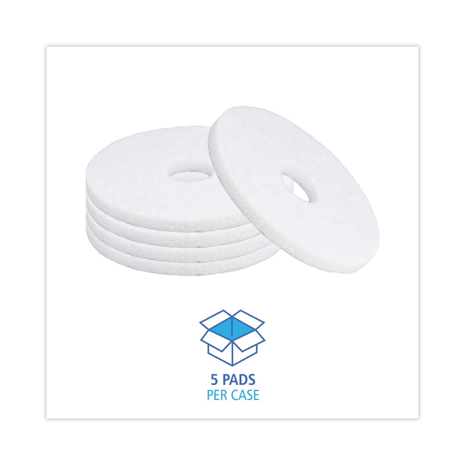 Polishing Floor Pads, 14" Diameter, White, 5/carton