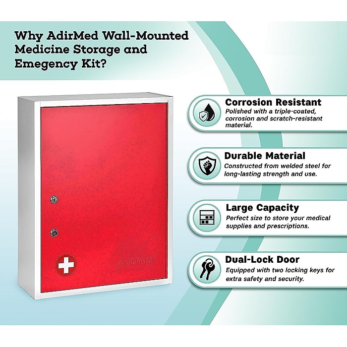 21 in. H x 16 in. W x 6 in. D Large Dual Lock Surface-Mount Medical Security Cabinet in Red