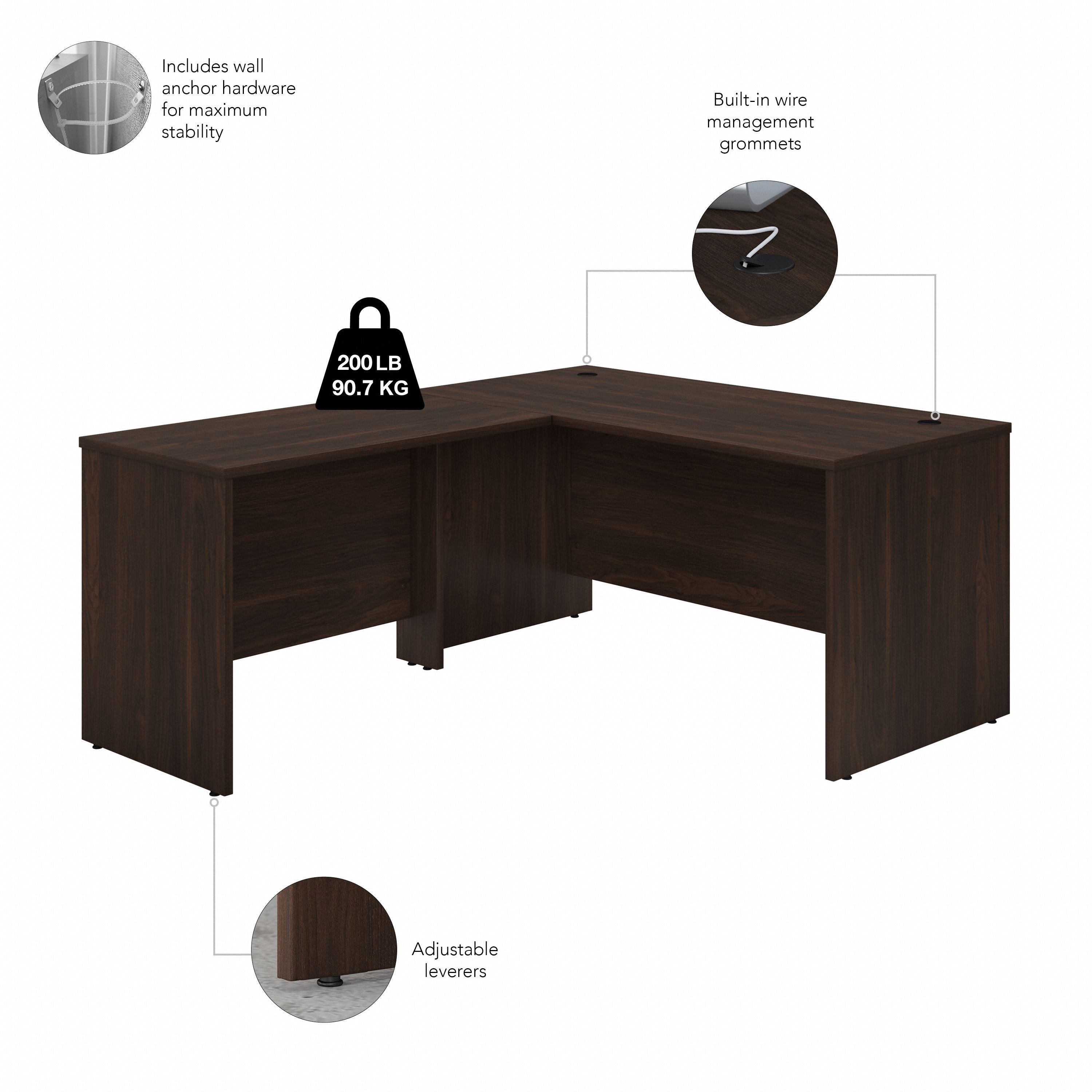 Bush Business Furniture Studio C 60W x 30D L Shaped Desk with 42W Return in Black Walnut - 59.45" Width x 71.02" Depth x 29.84" Height