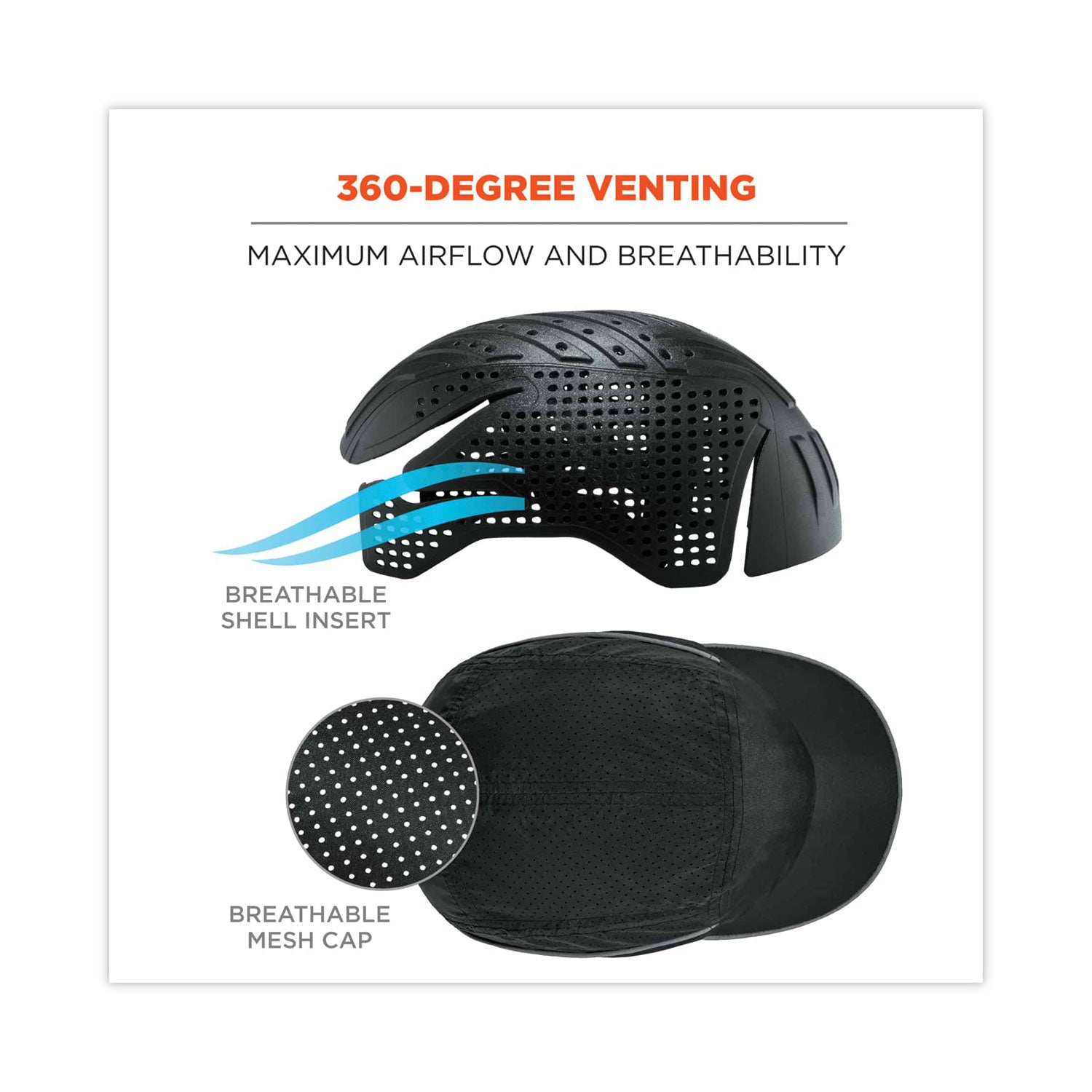 Ergodyne Skullerz 8965 Long Brim Cap with LED Light, Black, Nylon, Lightweight, Impact Resistant, Breathable, Removable, Washable, Antimicrobial, Reflective Strap, Includes 4 CR2032 Batteries, 1 Each