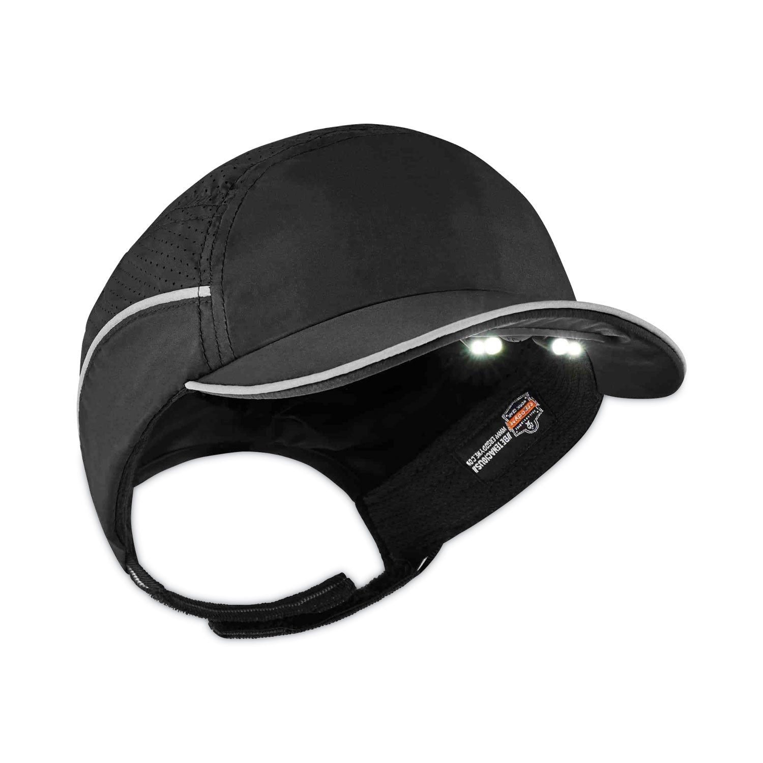 Ergodyne Skullerz 8965 Bump Cap Hat with LED Light, Black, Lightweight, Impact Resistant, Breathable, Removable, Washable, Antimicrobial, Includes 4 CR2032 Batteries, 1 Each