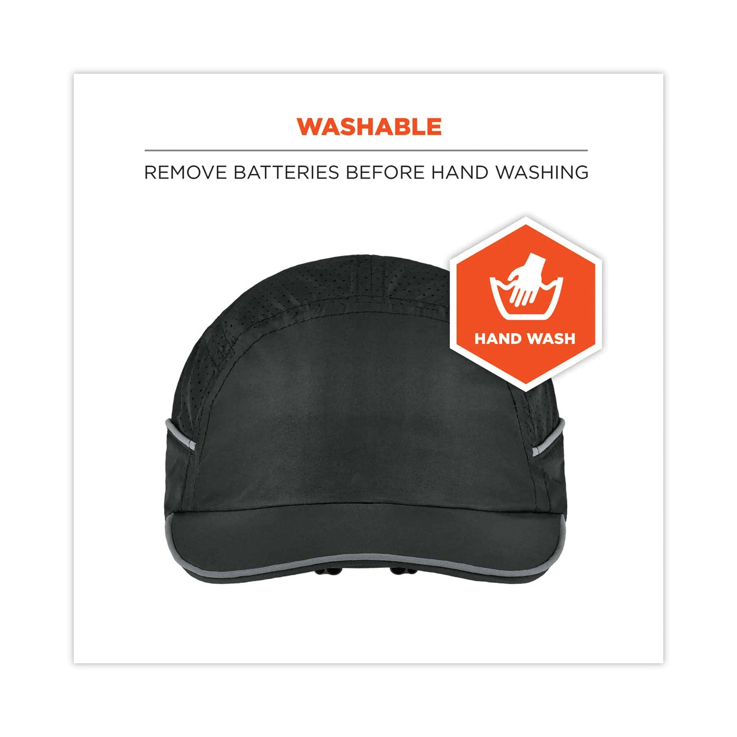 Ergodyne Skullerz 8965 Bump Cap Hat with LED Light, Black, Lightweight, Impact Resistant, Breathable, Removable, Washable, Antimicrobial, Includes 4 CR2032 Batteries, 1 Each