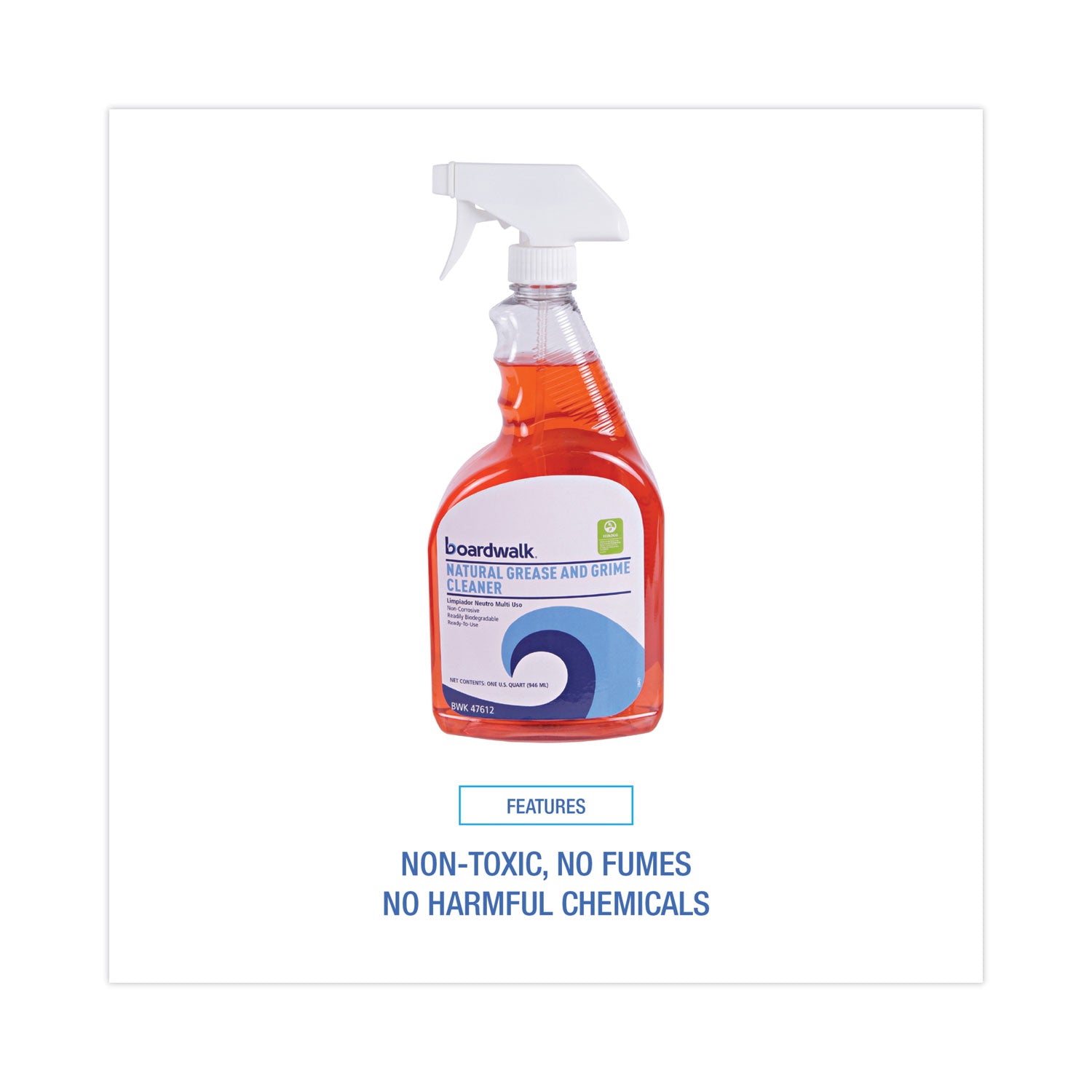 Natural Grease and Grime Cleaner, Unscented, 32 oz Spray Bottle, 12/Carton