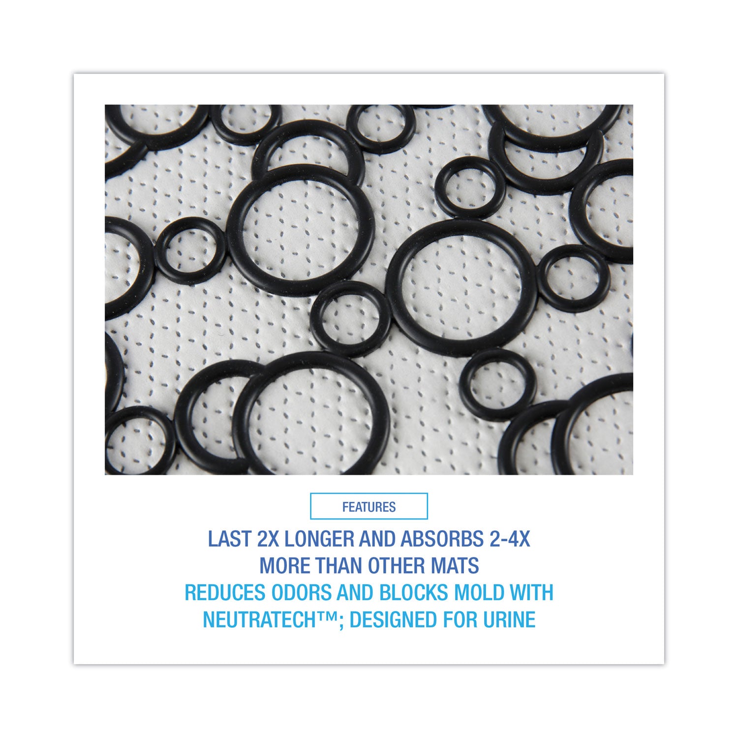 Disposable Urinal Floor Mat 2.0, Slip-Resistant Rubber, 17.5 x 20, Black/White, 6/Carton