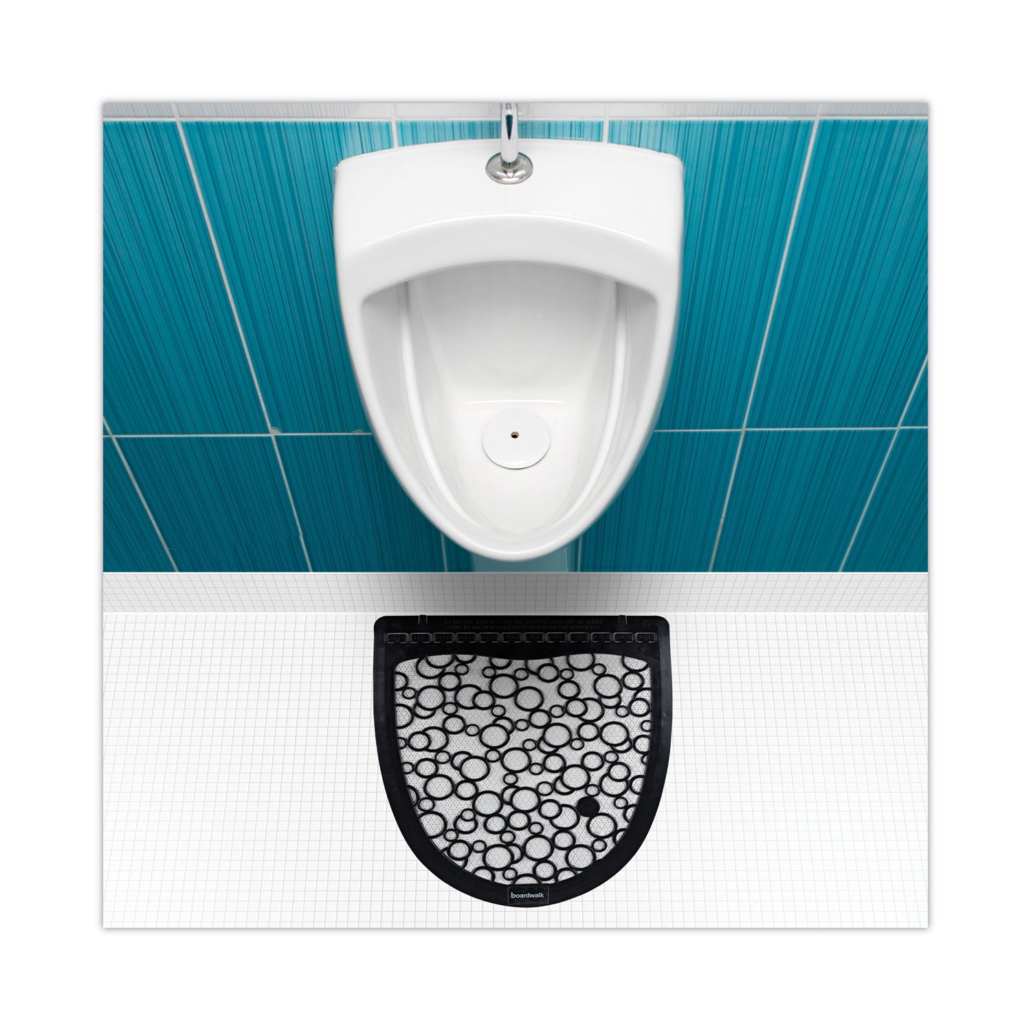 Disposable Urinal Floor Mat 2.0, Slip-Resistant Rubber, 17.5 x 20, Black/White, 6/Carton