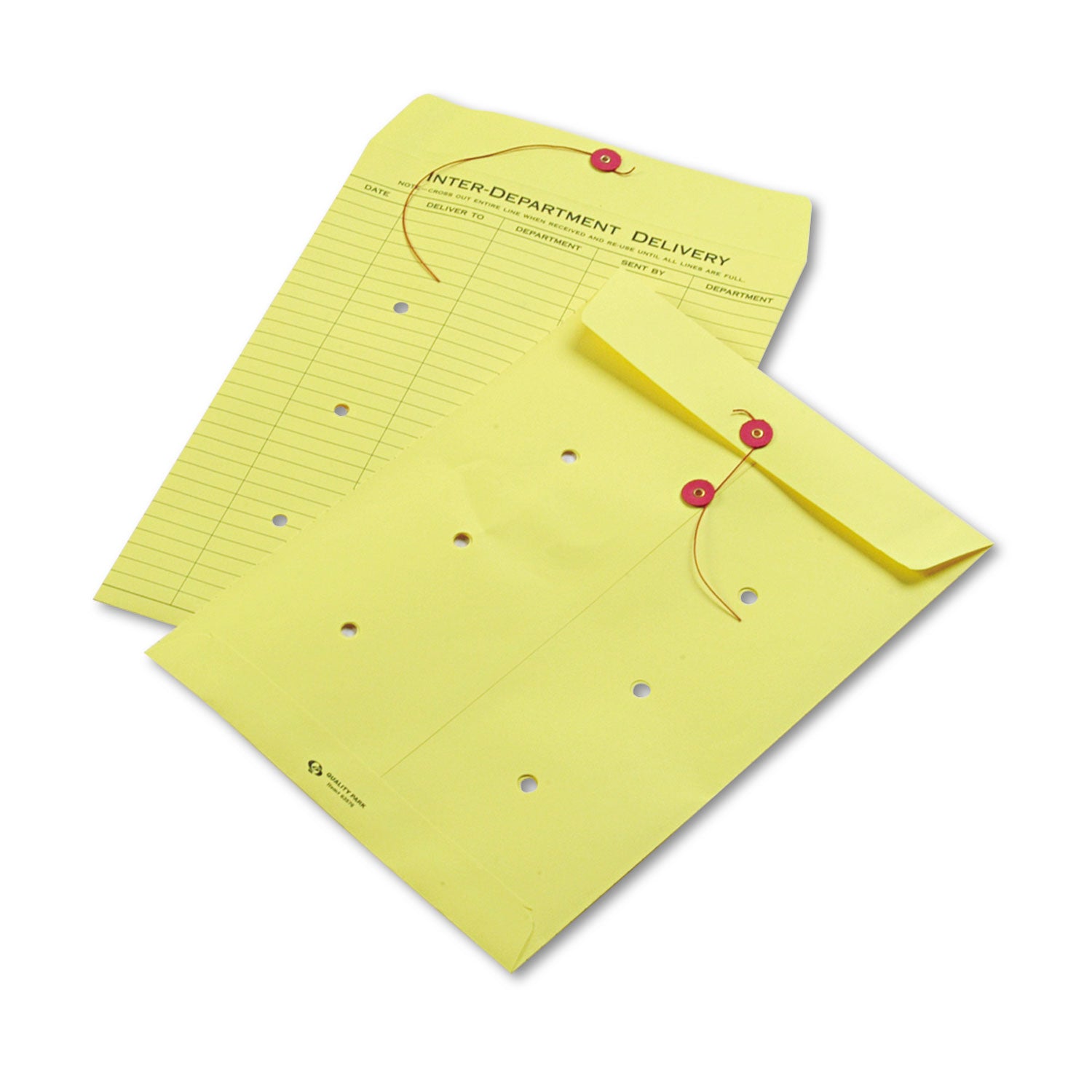 Quality Park 10 x 13 Inter-Departmental Envelopes - Inter-department - 10" Width x 13" Length - 28 lb - String/Button - Yellow - 100 / Box