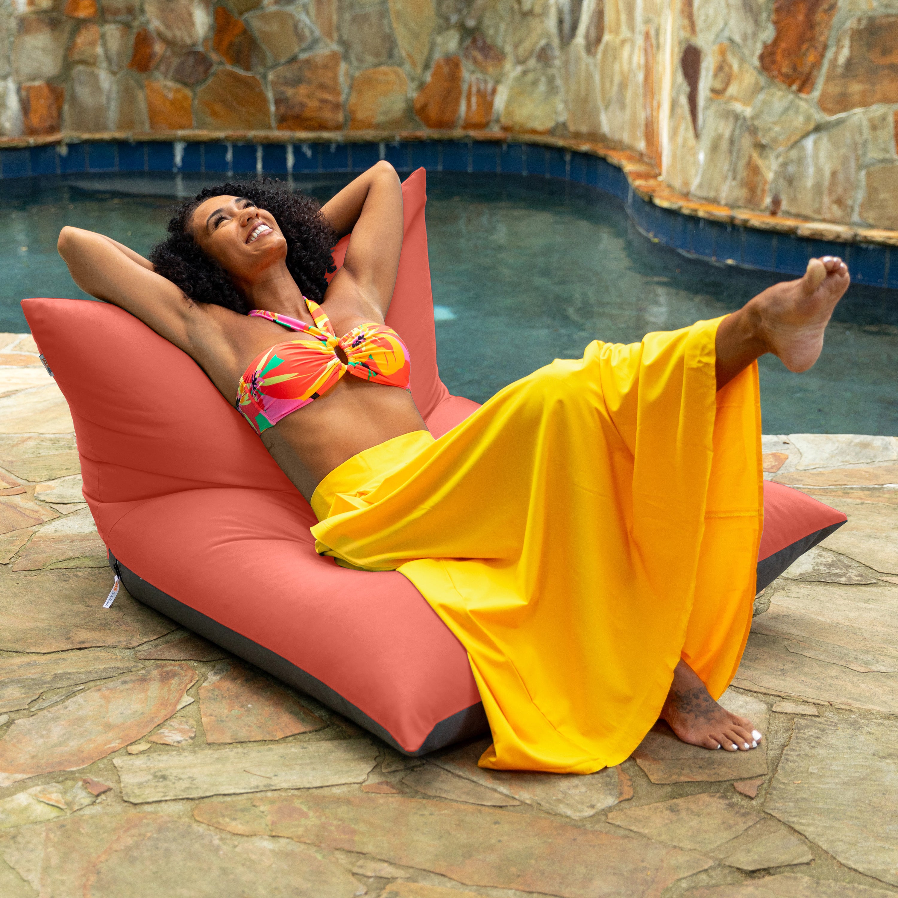 Jaxx Finster Outdoor Bean Bag Lounge Chair - Sunbrella Flamingo