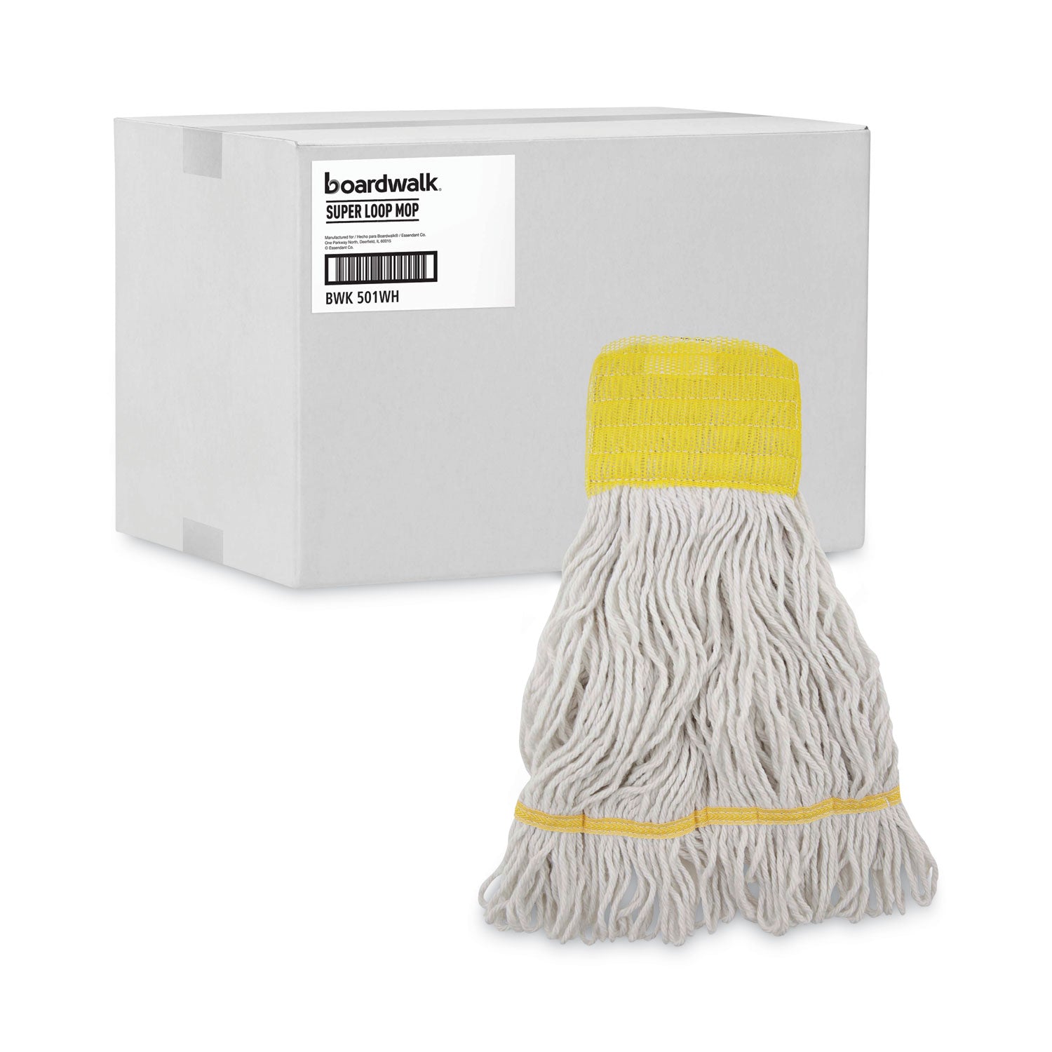 Super Loop Wet Mop Head, Cotton/synthetic Fiber, 5" Headband, Small Size, White, 12/carton