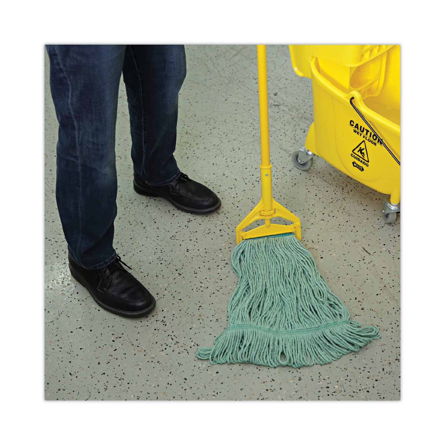 Narrowband Looped-End Mop Head, Premium Standard Head, Cotton/Rayon Fiber, Medium, Green, 12/Carton