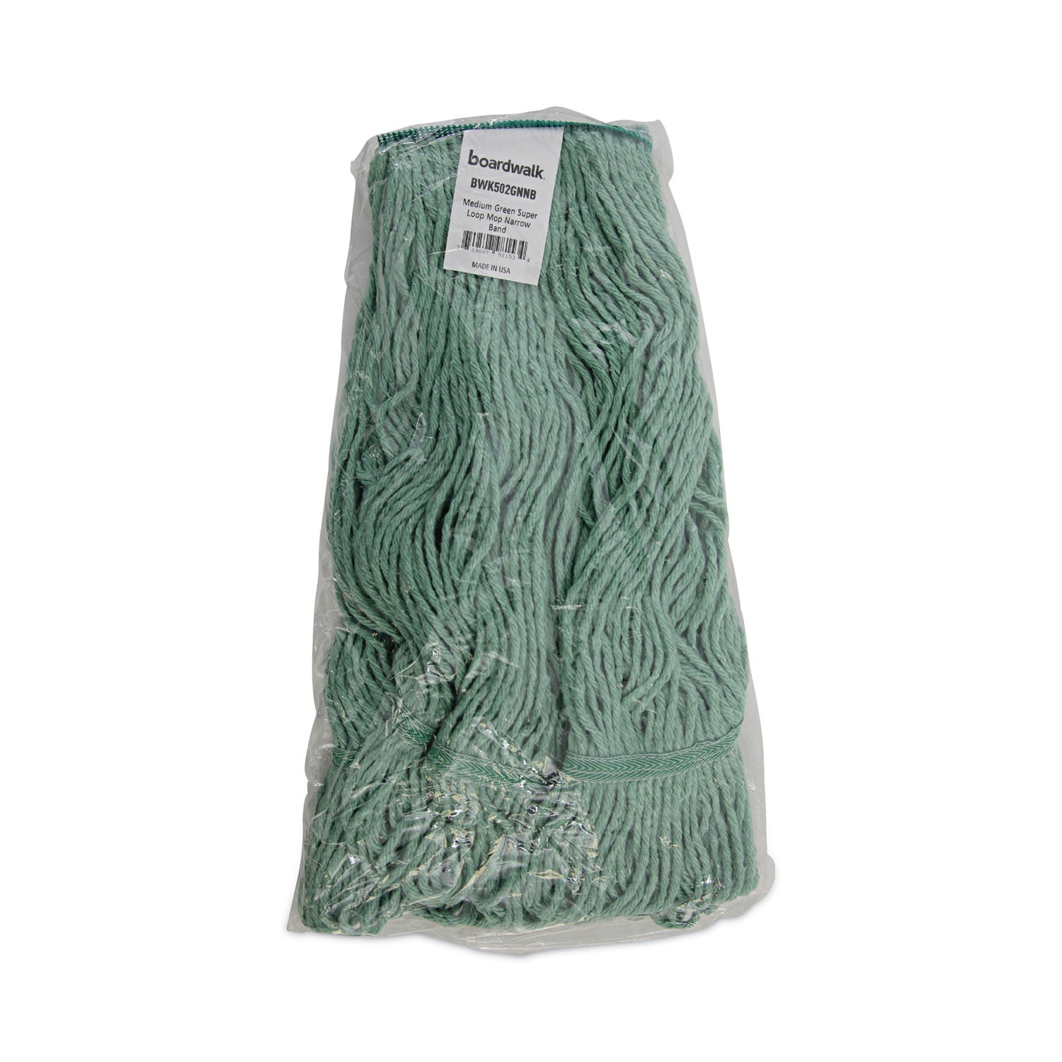 Narrowband Looped-End Mop Head, Premium Standard Head, Cotton/Rayon Fiber, Medium, Green, 12/Carton