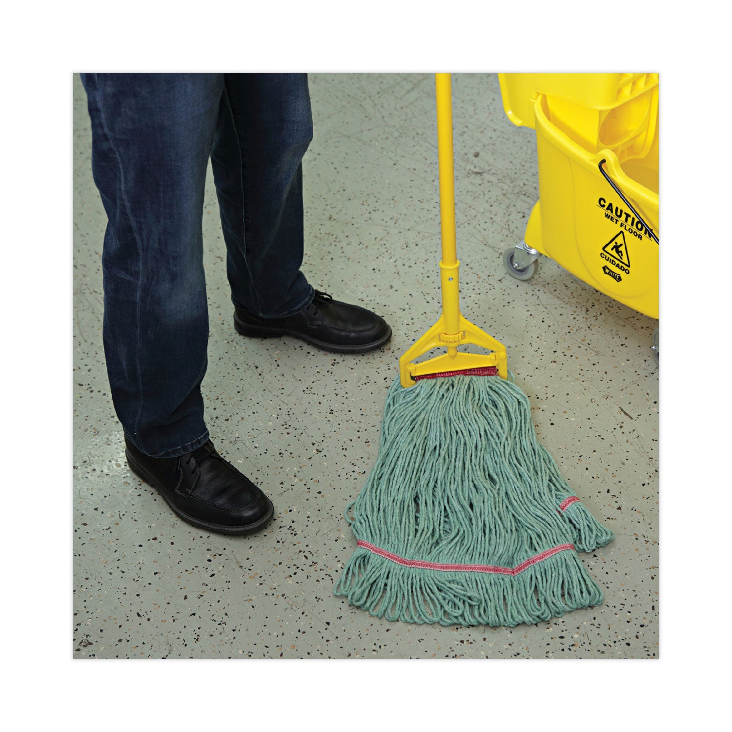 Narrowband Looped-End Mop Head, Premium Standard Head, Cotton/Rayon Fiber, Large, Green