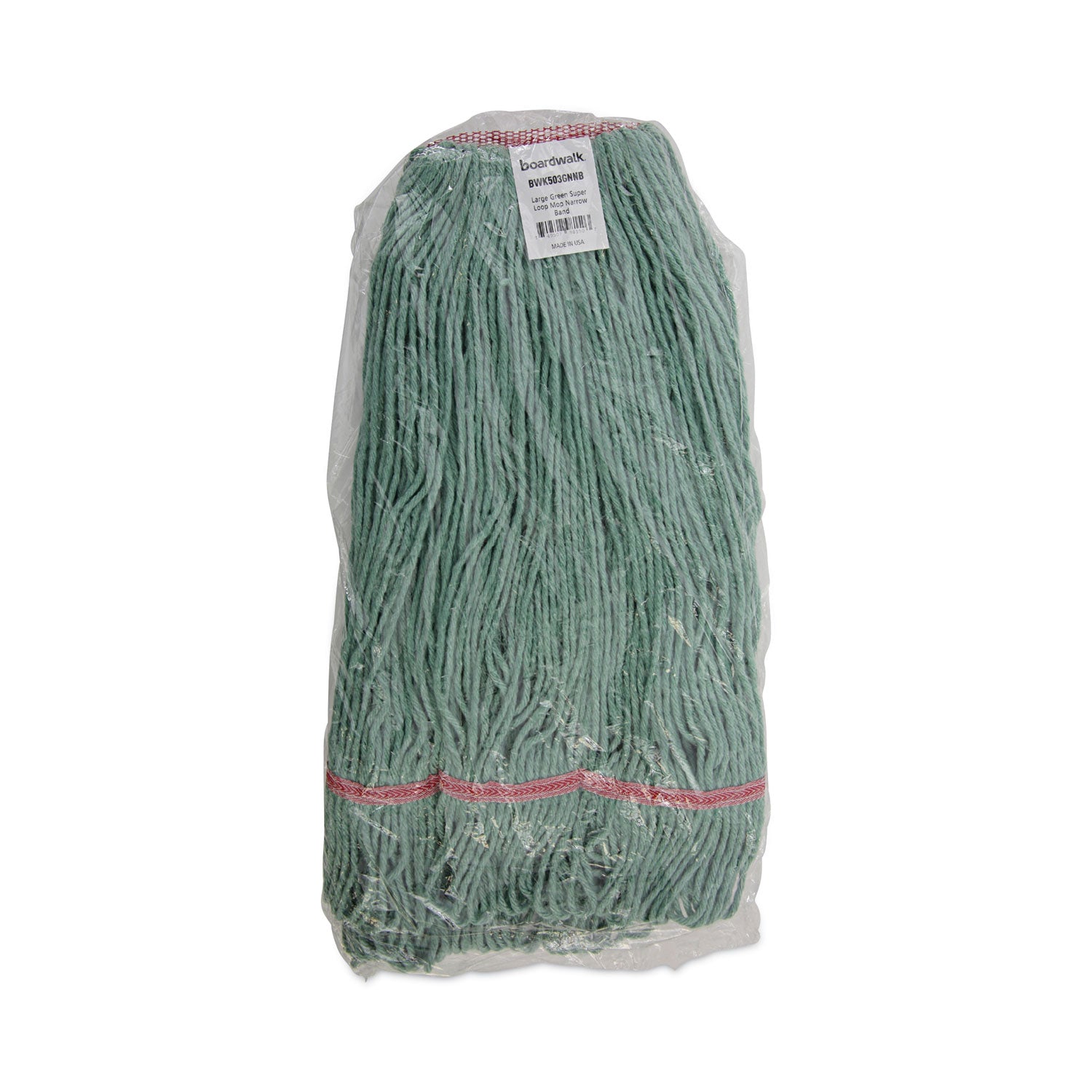 Narrowband Looped-End Mop Head, Premium Standard Head, Cotton/Rayon Fiber, Large, Green