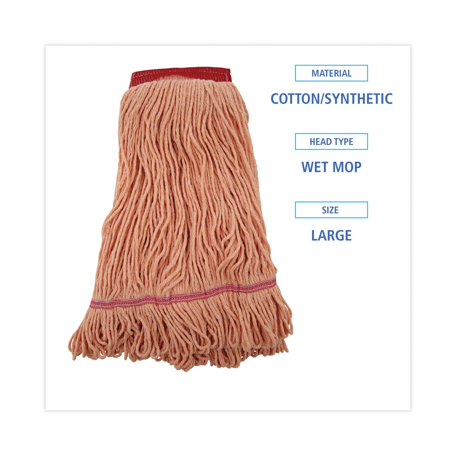 Super Loop Wet Mop Head, Cotton/synthetic Fiber, 5" Headband, Large Size, Orange, 12/carton
