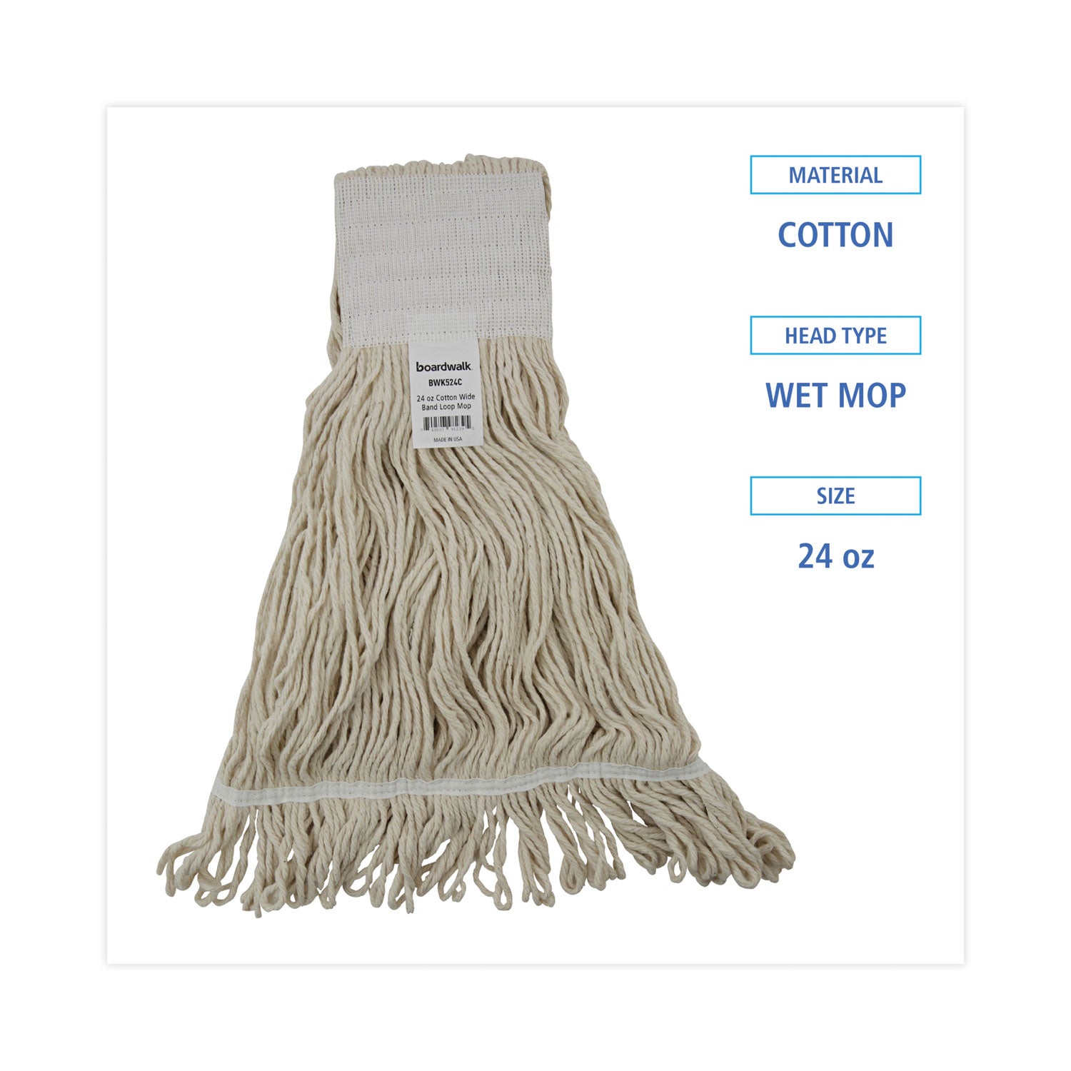 Mop Head, Pro Loop Web/tailband, Premium Saddleback Head, Ctn, 24-Oz., Wh, 12/ct