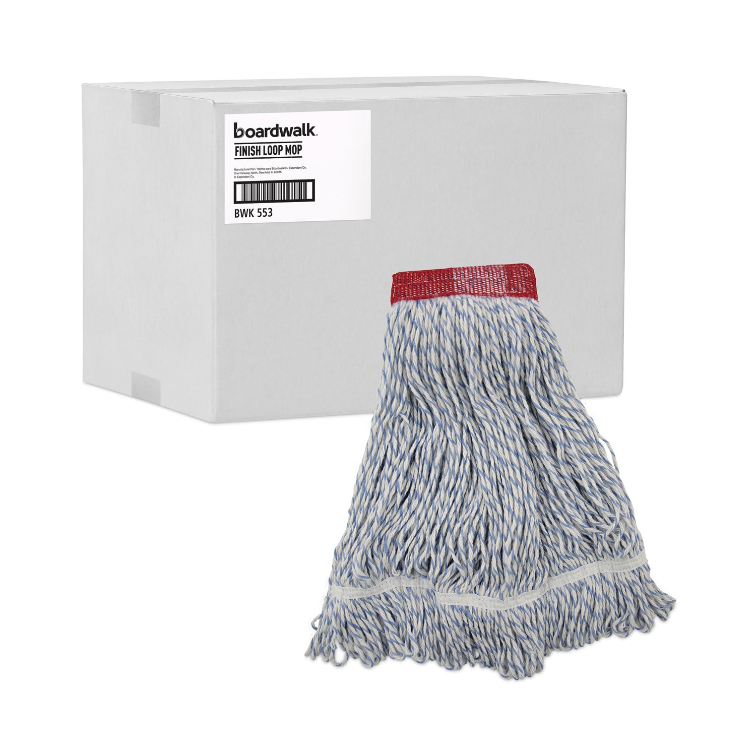 Mop Head, Floor Finish, Wide, Rayon/polyester, Large, White/blue, 12/carton