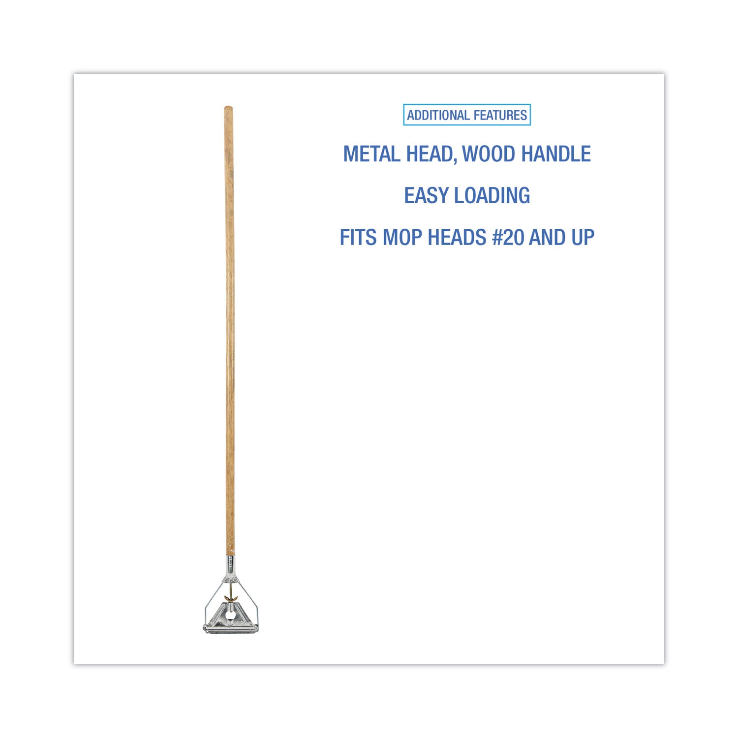 Quick Change Metal Head Wooden Mop Handle, Junior, 0.88" dia x 54", Natural