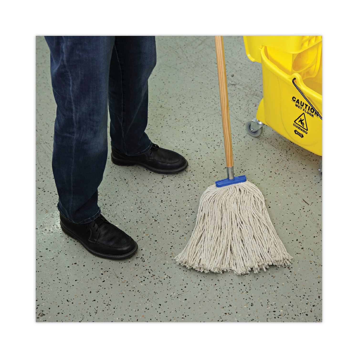 Mop Head, Economical Lie-Flat Head, Cotton Fiber, 20 oz, White, 12/Carton