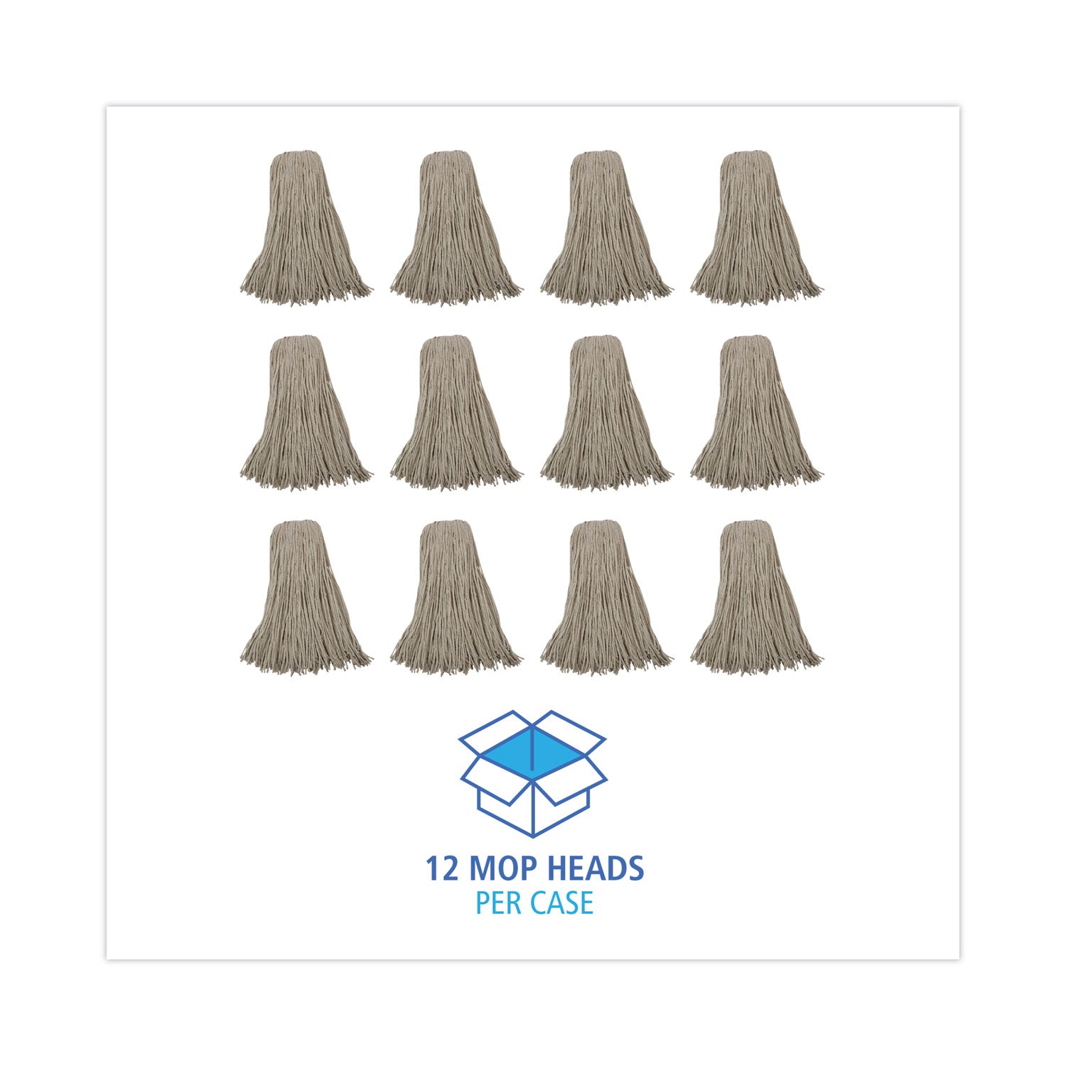 Mop Head, Economical Lie-Flat Head, Cotton Fiber, 32oz, White, 12/carton
