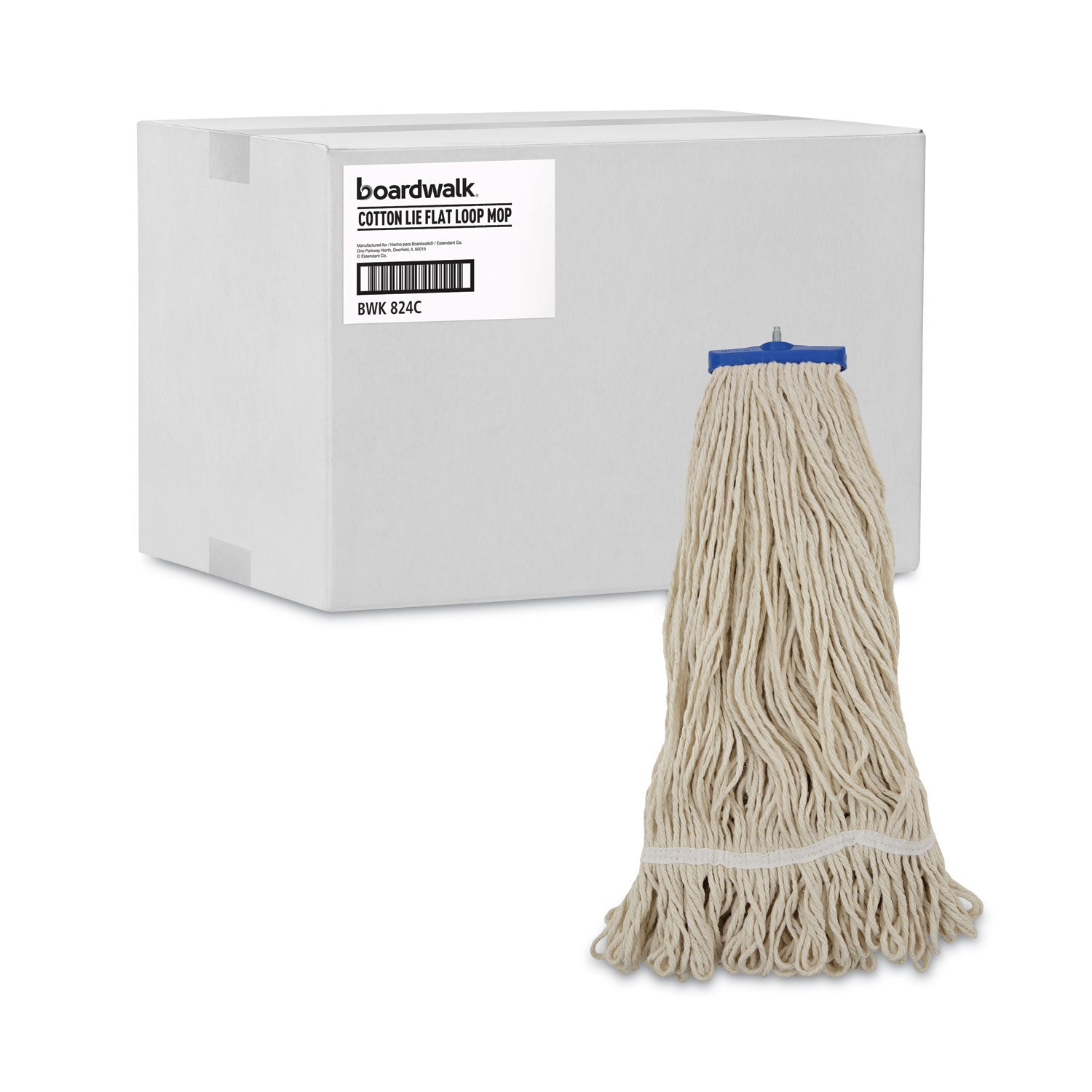 Mop Head, Lie-Flat Head, Cotton Fiber, 24 oz, White, 12/Carton