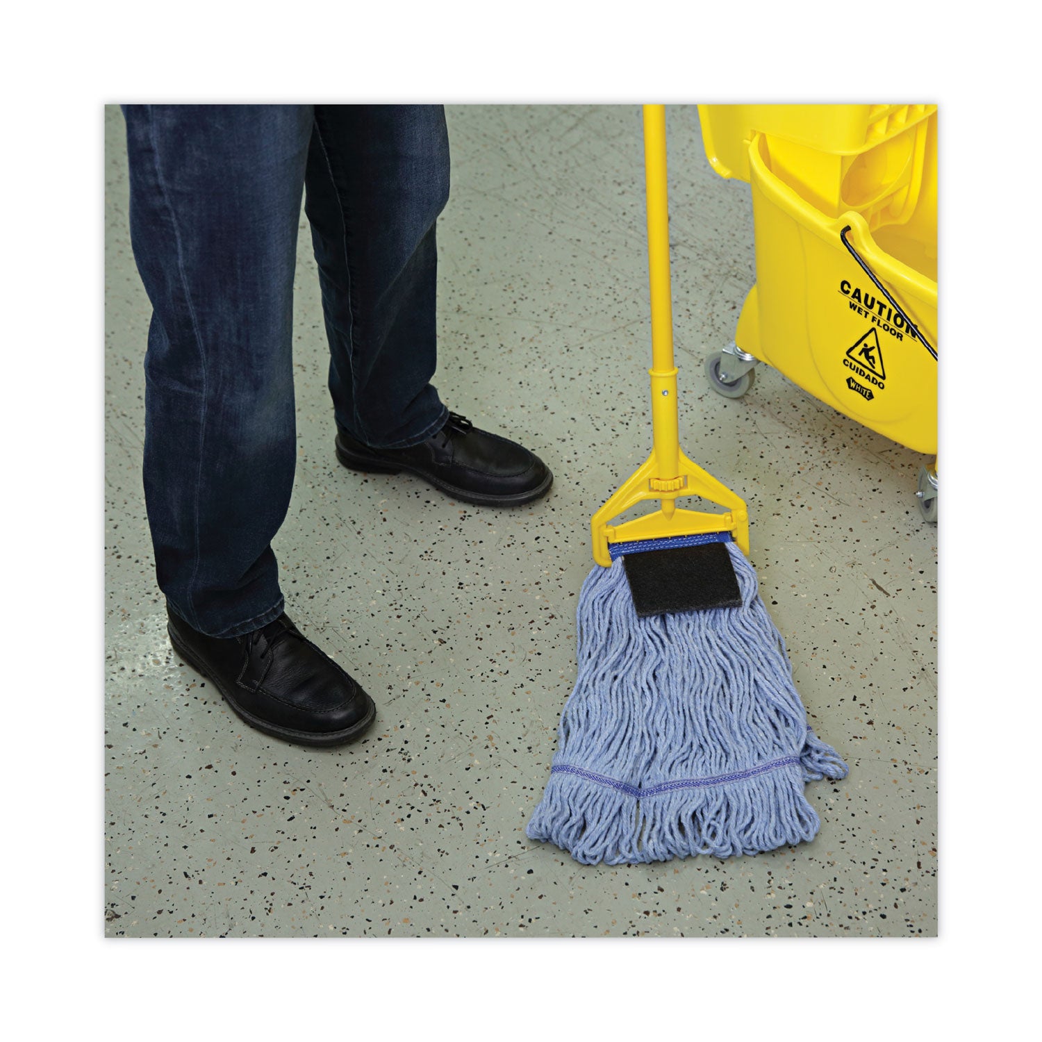 Mop Head, Loop-End, Cotton With Scrub Pad, Medium, 12/carton