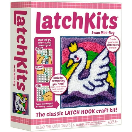 Latchkits Latch Hook Kit for Wall Hangings & Mini-Rugs - Swan - Craft Kit with Easy  Color-Coded Canvas  Pre-Cut Yarn & Latch Hook Tool - Perfect DIY