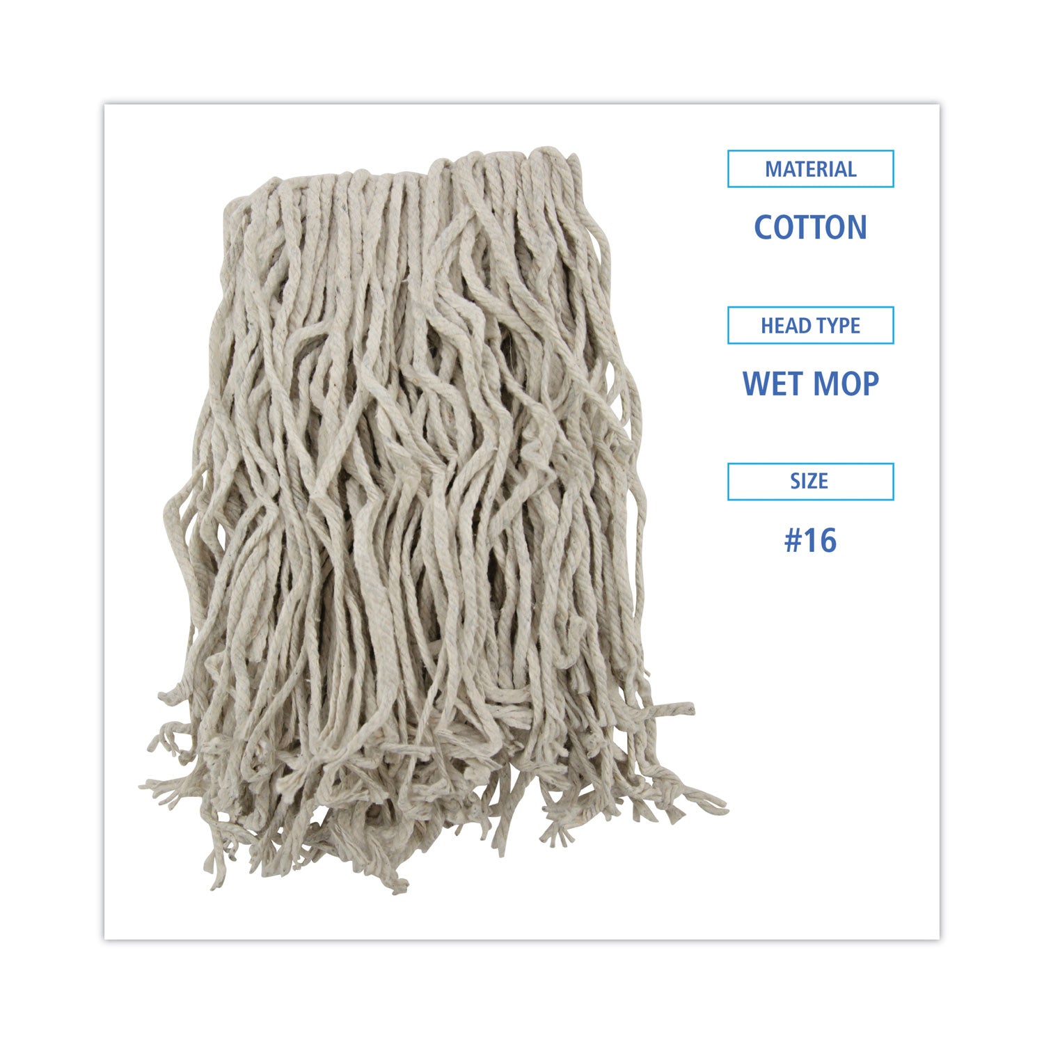 Mop Head, Cotton, Cut-End, White, 4-Ply, #16 Band, 12/carton