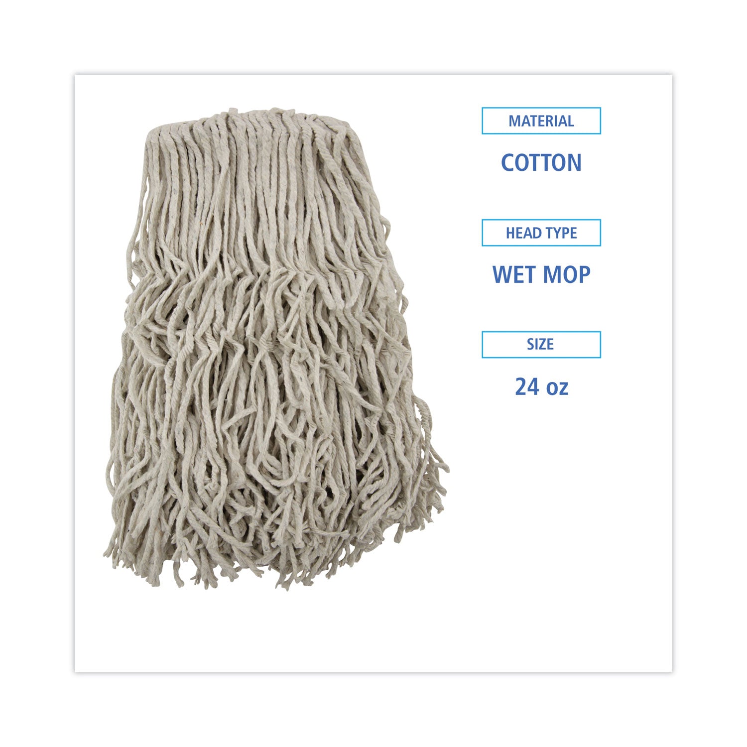 Banded Cotton Mop Heads, 24oz, White, 12/carton