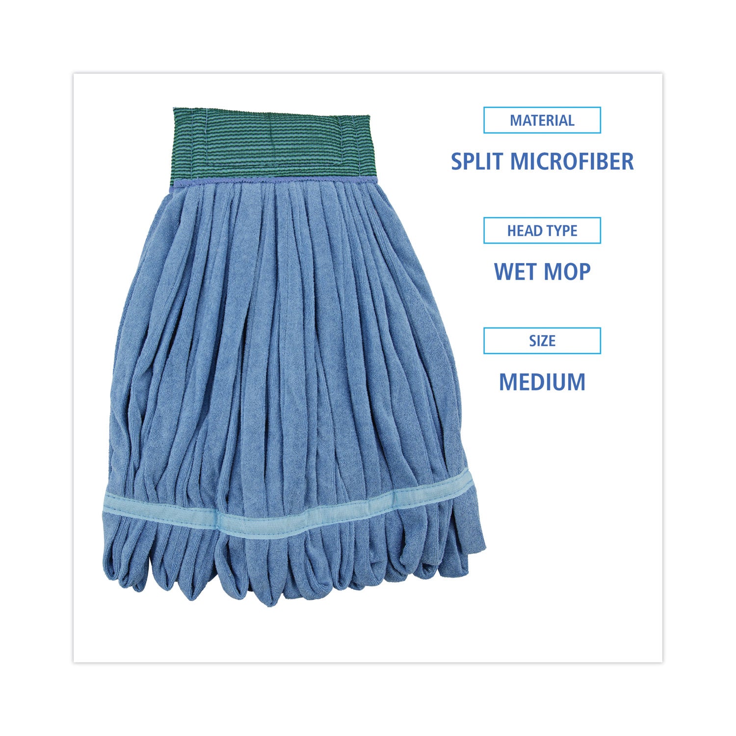 Microfiber Looped-End Wet Mop Heads, Medium, Blue, 12/carton, 12/carton