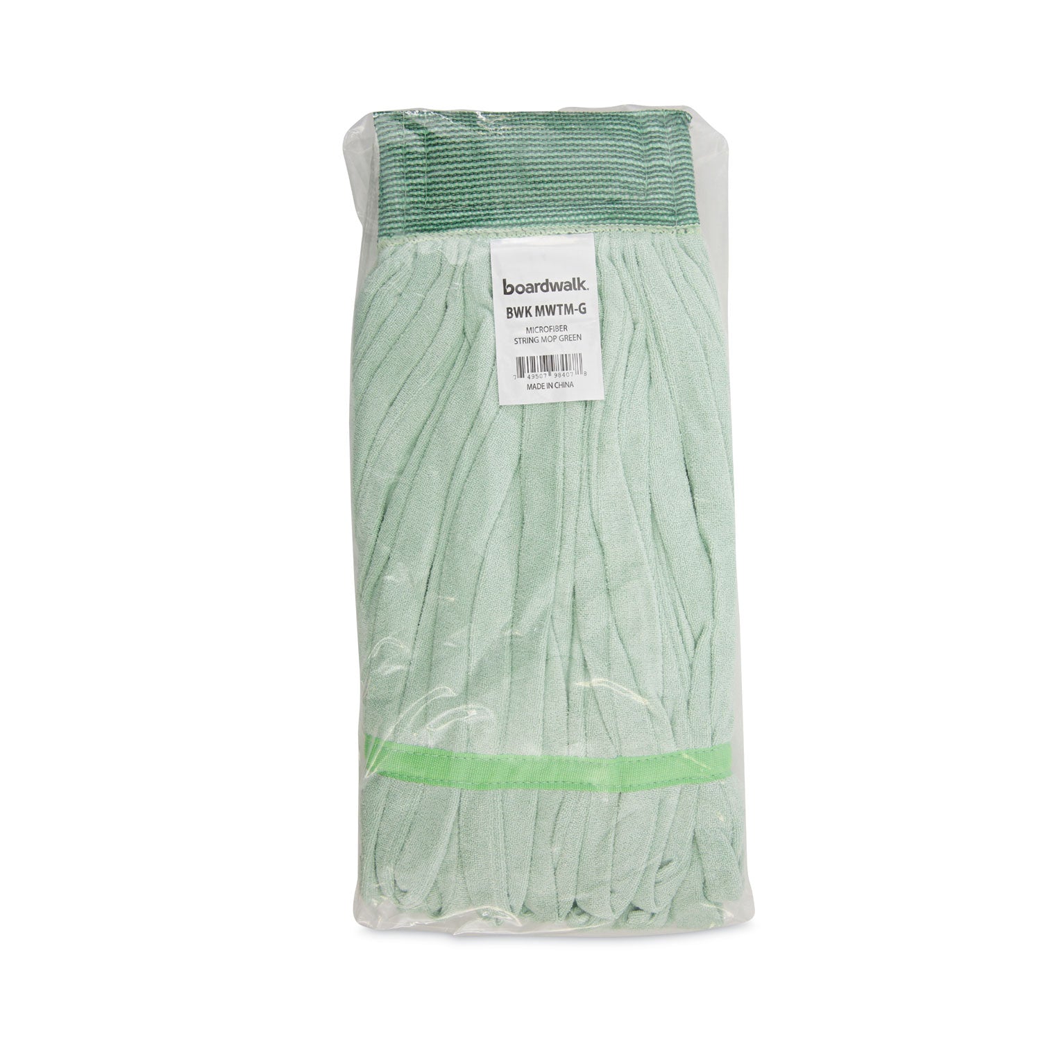 Microfiber Looped-End Wet Mop Heads, Medium, Green, 12/carton