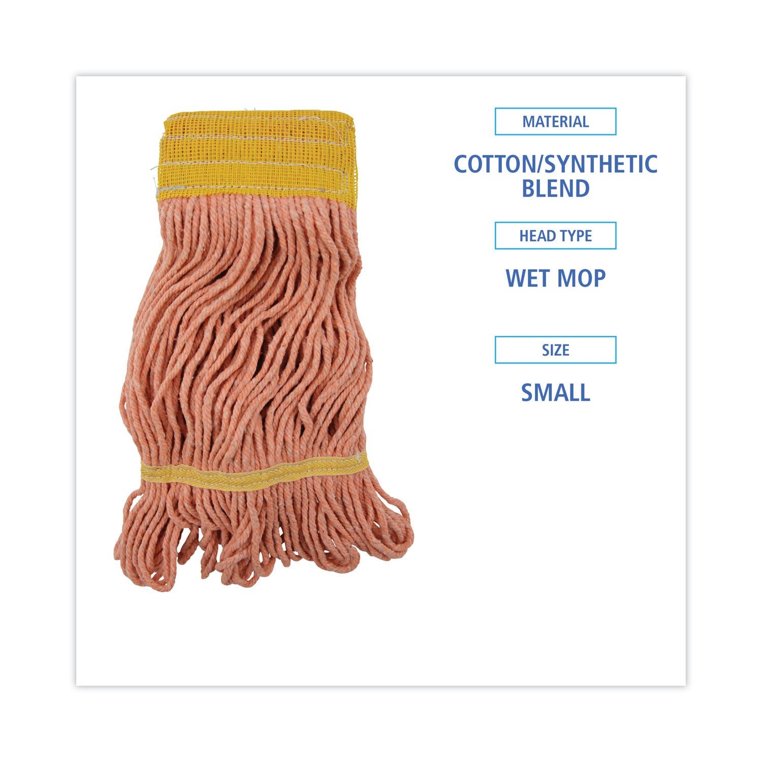 Super Loop Wet Mop Head, Cotton/synthetic Fiber, 5" Headband, Small Size, Orange, 12/carton