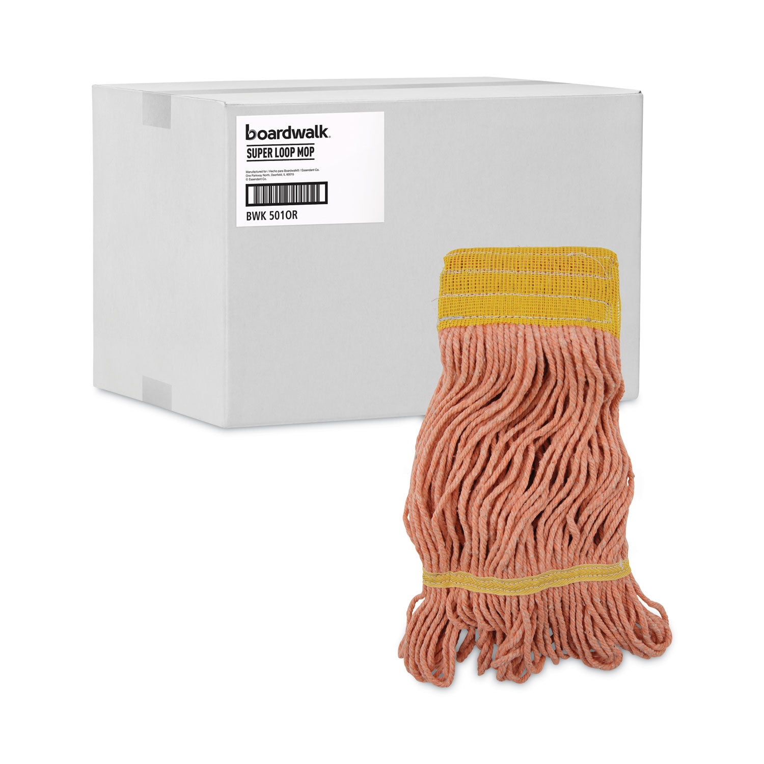 Super Loop Wet Mop Head, Cotton/synthetic Fiber, 5" Headband, Small Size, Orange, 12/carton