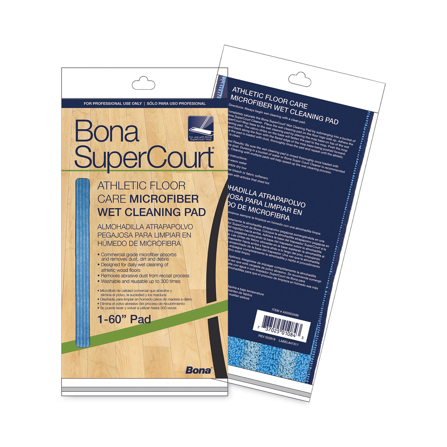 Supercourt Athletic Floor Care Microfiber Wet Tacking Pad, 60", Light/dark Blue