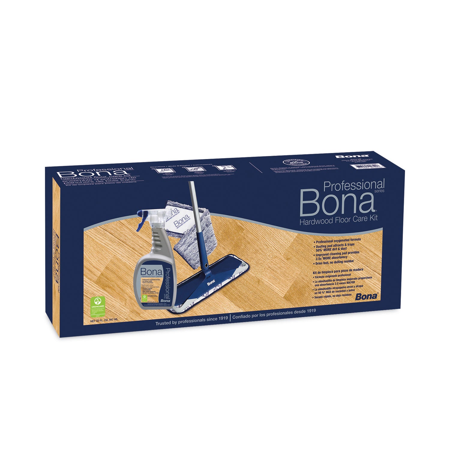 Hardwood Floor Care Kit, 15" Wide Microfiber Head, 52" Blue Steel Handle
