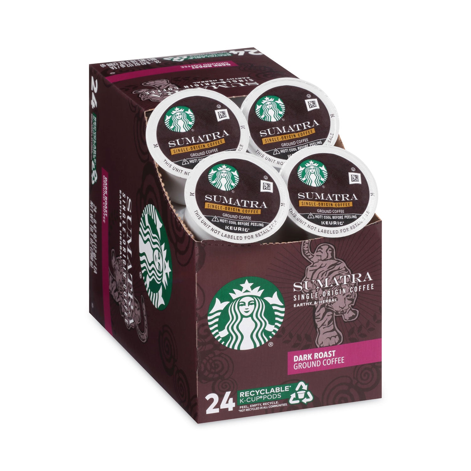 Sumatra Coffee K-Cups, Sumatra, 0.4 oz K-Cup, 24/Box