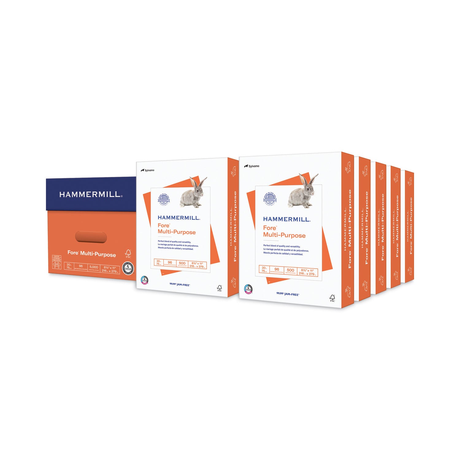 Hammermill Fore Multipurpose Copy Paper - White - 96 Brightness - Letter - 8 1/2" x 11" - 20 lb Basis Weight - Acid-free - White - 500 Sheets per Ream - 10 / Carton