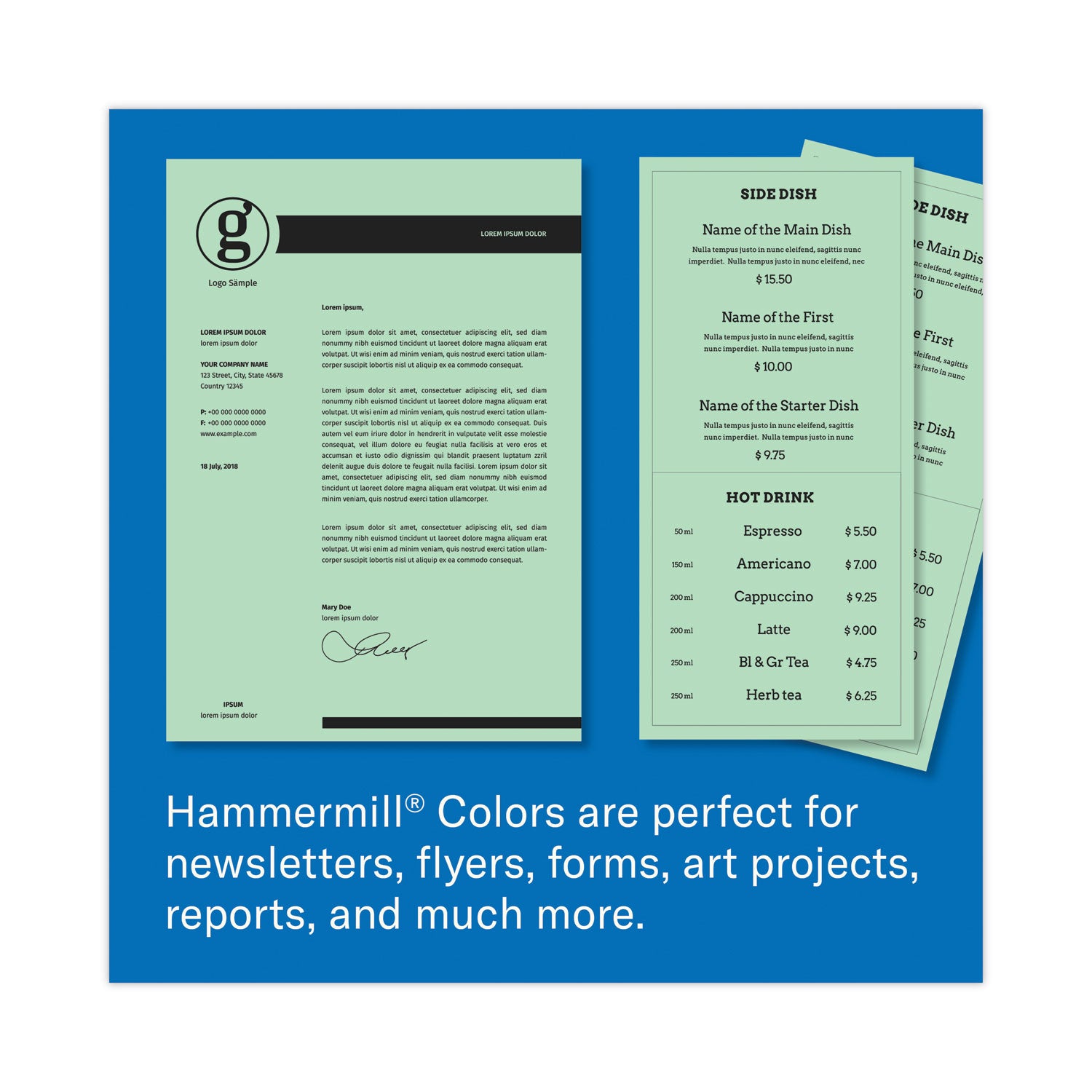 Hammermill Colors Recycled Copy Paper - Green - Letter - 8 1/2" x 11" - 20 lb Basis Weight - Smooth - Sustainable Forestry Initiative (SFI) - Acid-free, Archival-safe, Jam-free - Green - 10 / Pack