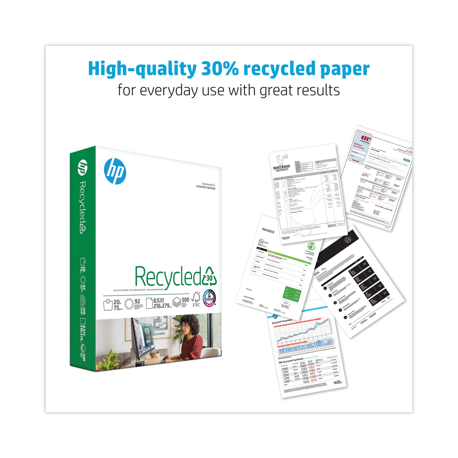 HP Papers Recycled30 Paper - White