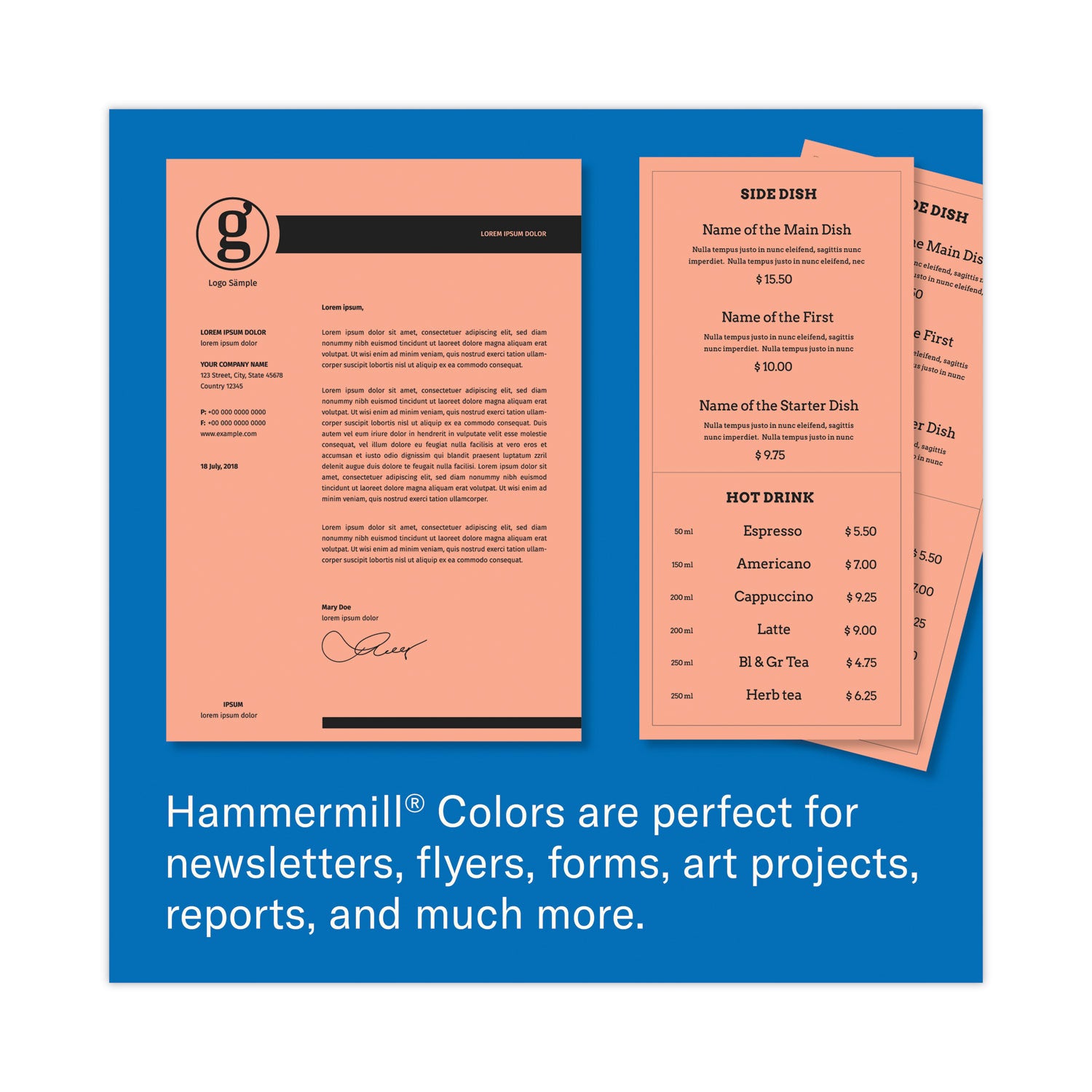 Hammermill Colors Recycled Copy Paper - Salmon - Letter - 8 1/2" x 11" - 20 lb Basis Weight - Smooth - Sustainable Forestry Initiative (SFI) - Acid-free, Archival-safe, Jam-free - Salmon - 500 / Ream