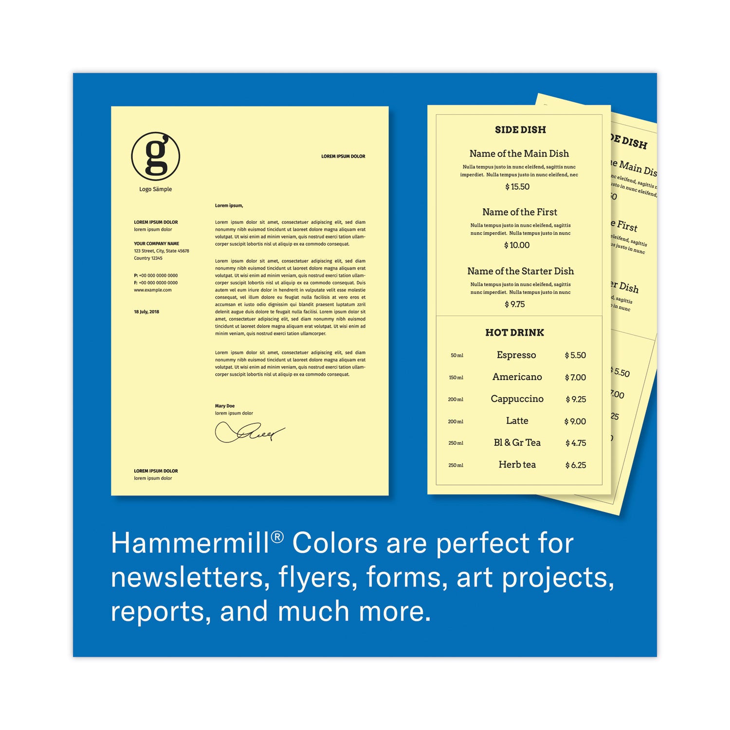 Hammermill Colors Recycled Copy Paper - Canary - Letter - 8 1/2" x 11" - 20 lb Basis Weight - Smooth - Sustainable Forestry Initiative (SFI) - Acid-free, Archival-safe, Jam-free - Canary - 500 / Ream