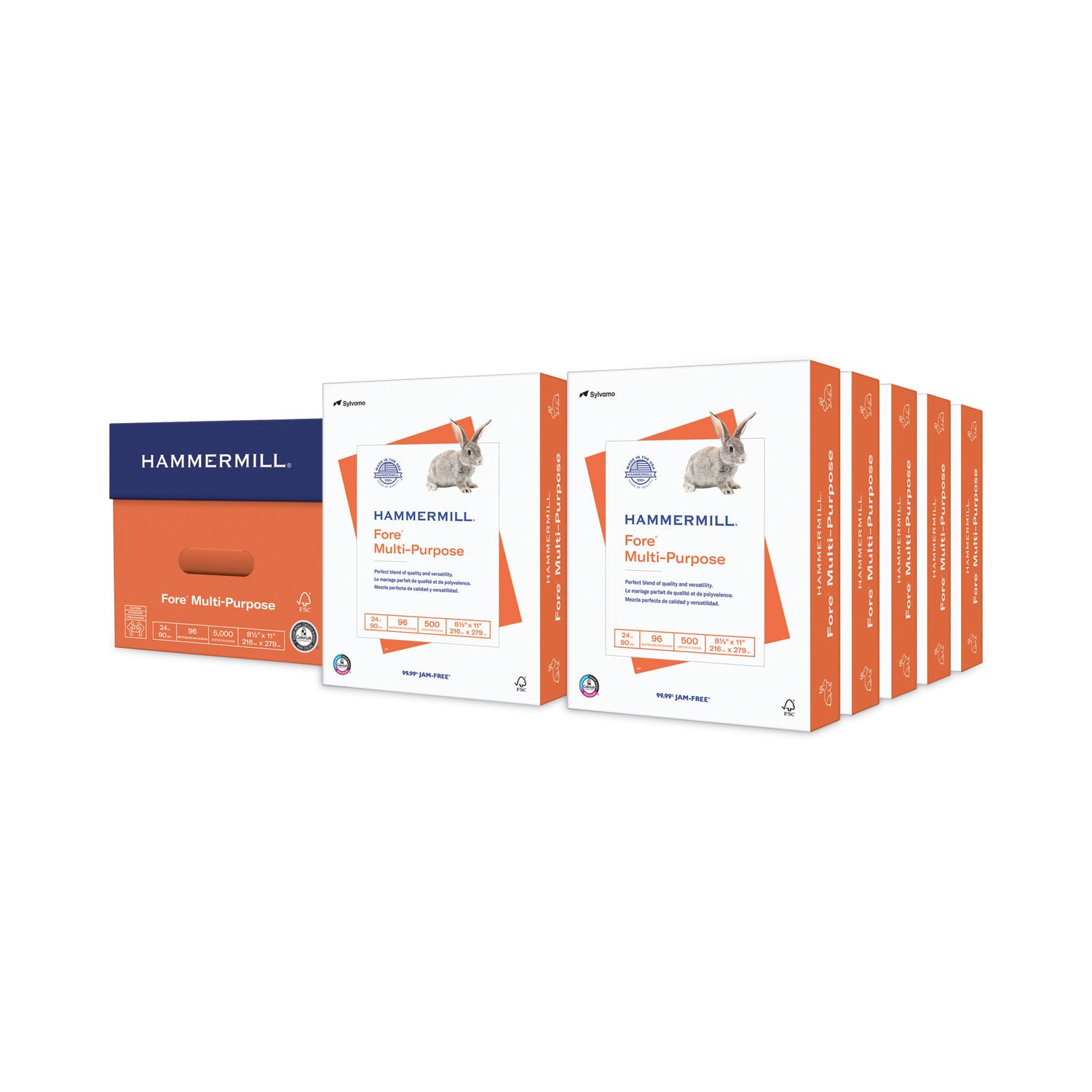 Hammermill Fore Multipurpose Copy Paper - White - 96 Brightness - Letter - 8 1/2" x 11" - 24 lb Basis Weight - Jam-free, Archival-safe - White - 500 Sheets per Ream - 10 / Carton
