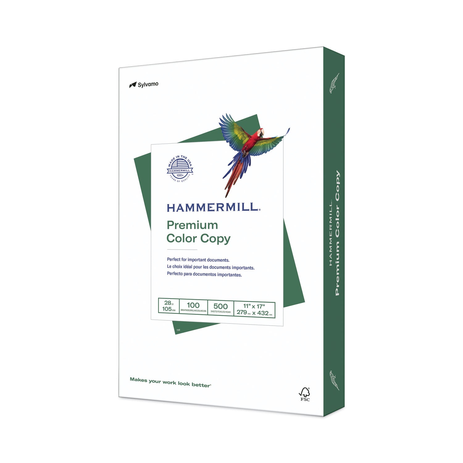 Hammermill Premium Color Copy Paper - White - 100 Brightness - Ledger/Tabloid - 11" x 17" - 28 lb Basis Weight - White - 500 / Pack