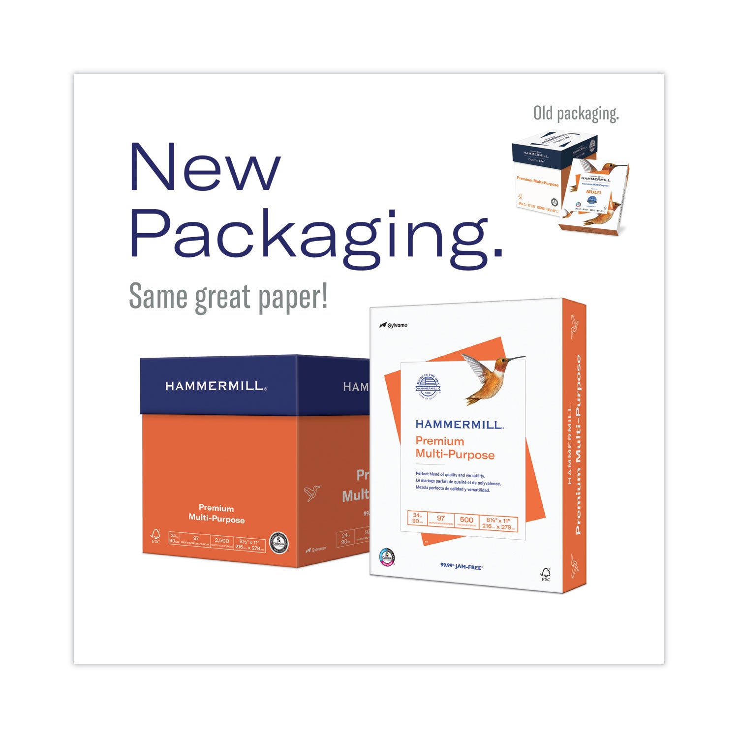 Hammermill Premium Multipurpose Paper - White - 97 Brightness - Letter - 8 1/2" x 11" - 20 lb Basis Weight - Smooth - Jam-free, Archival-safe, Acid-free - White - 500 Sheets per Ream - 10 / Carton