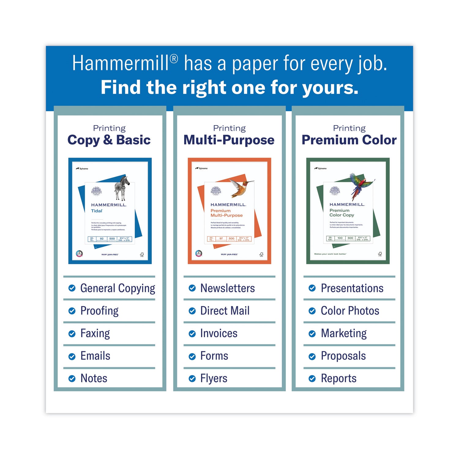 Hammermill Colors Recycled Copy Paper - Blue - Letter - 8 1/2" x 11" - 20 lb Basis Weight - Smooth - Sustainable Forestry Initiative (SFI) - Archival-safe, Acid-free, Jam-free - Blue - 500 / Ream