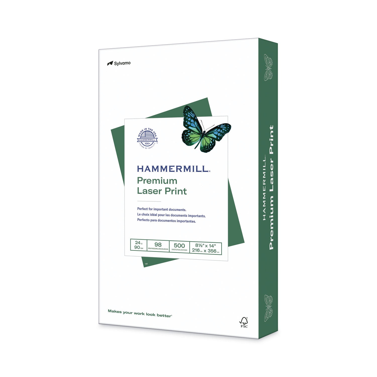 Hammermill Premium Laser Print Paper - White - 98 Brightness - Legal - 8 1/2" x 14" - 24 lb Basis Weight - Ultra Smooth - Sustainable Forestry Initiative (SFI) - White - 500 / Pack