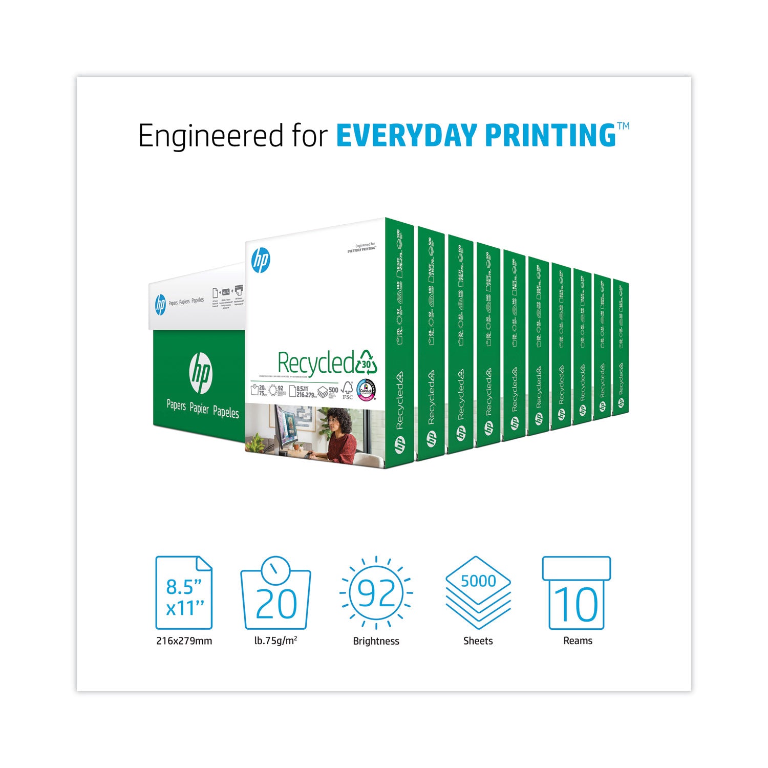 HP Papers Recycled30 Paper - White