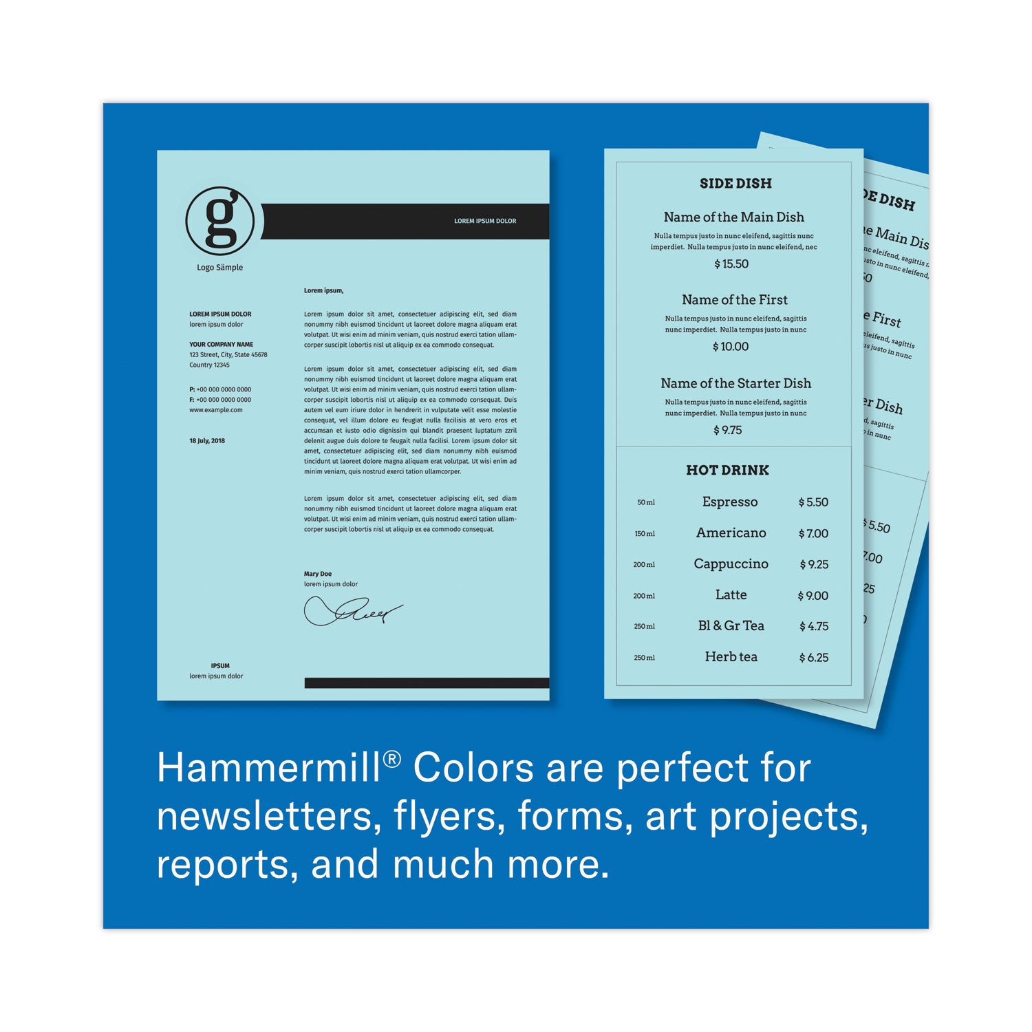 Hammermill Colors Recycled Copy Paper - Blue - Letter - 8 1/2" x 11" - 20 lb Basis Weight - Smooth - Sustainable Forestry Initiative (SFI) - Archival-safe, Acid-free, Jam-free - Blue - 500 / Ream